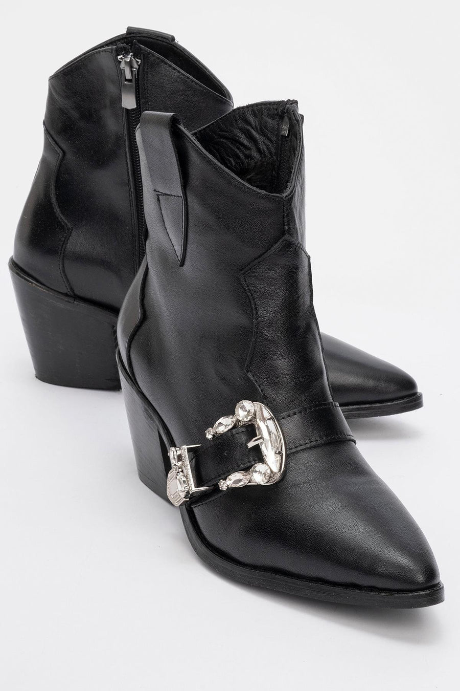 Any Black Leather Jeweled Boot