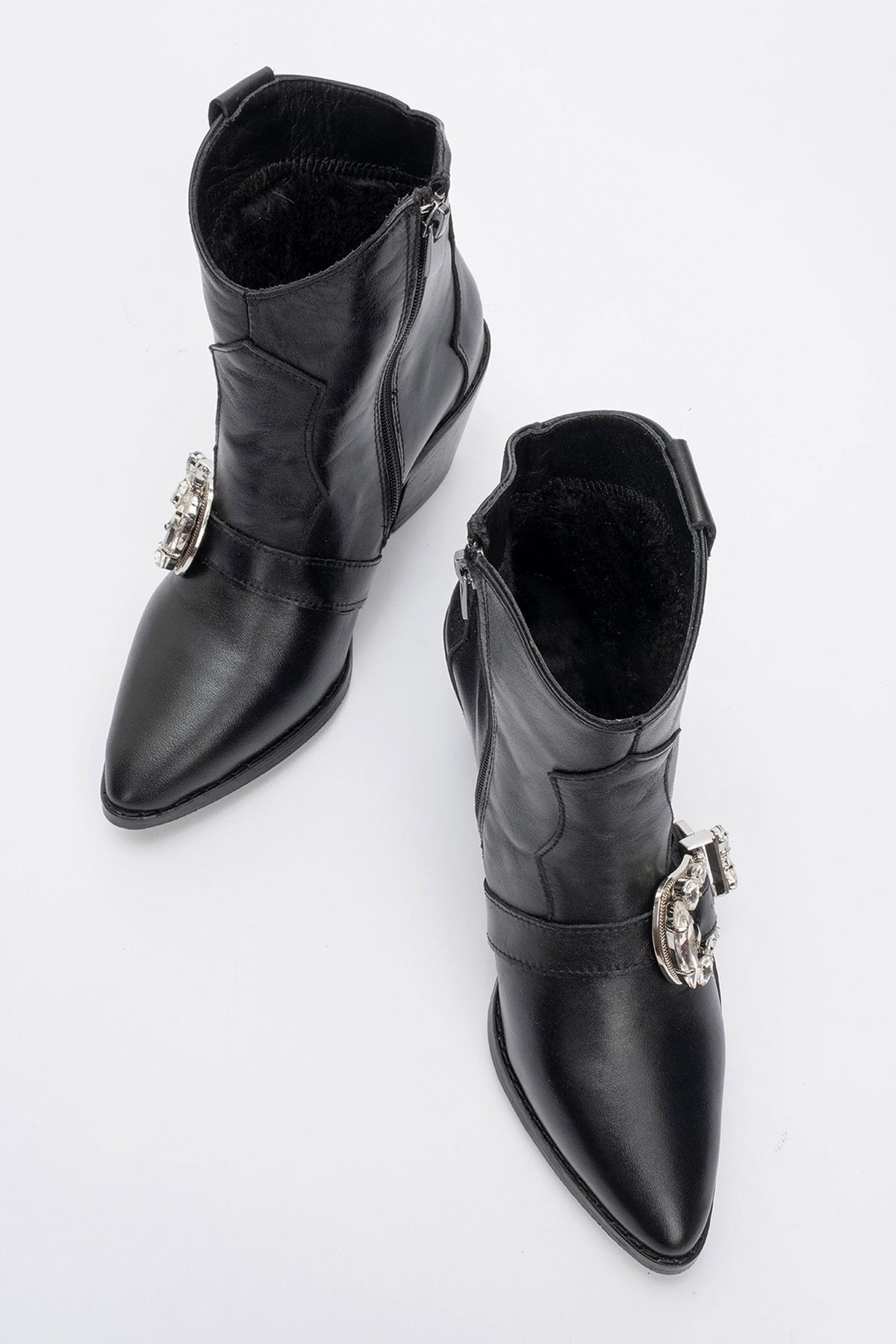 Any Black Leather Jeweled Boot – side view showing leather, black, SimmiUnique