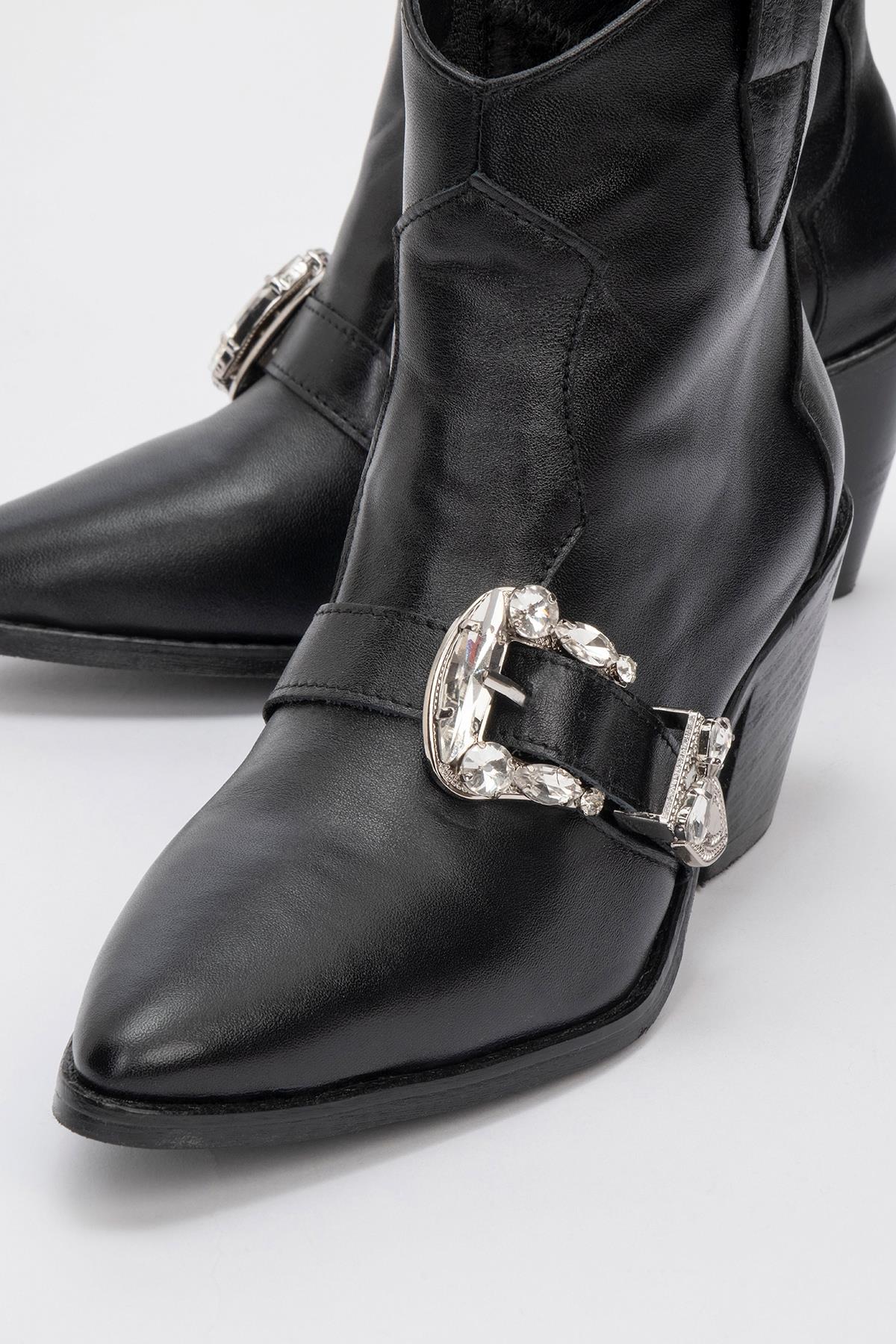 Any Black Leather Jeweled Boot – detail view showing leather, black, SimmiUnique