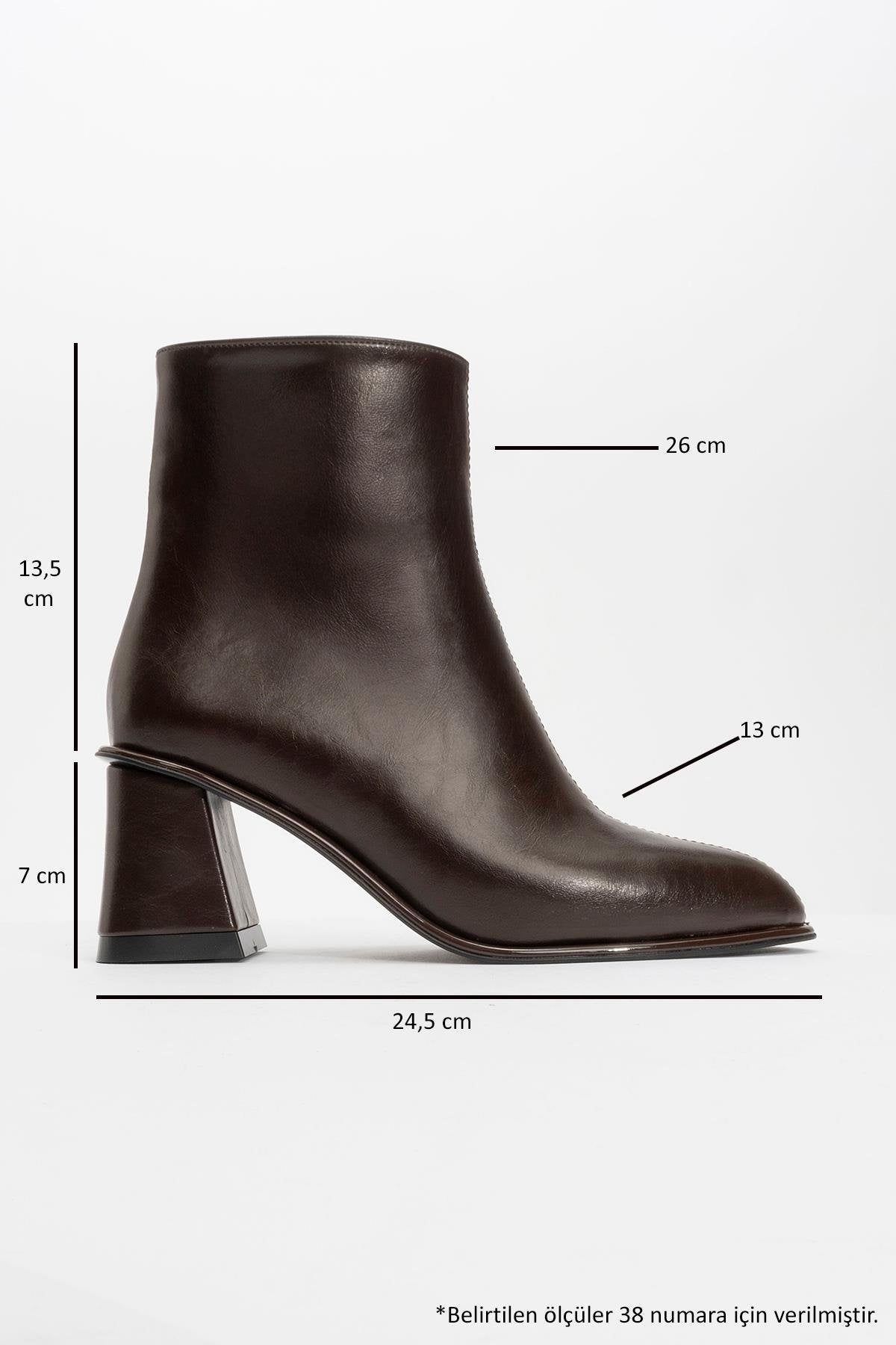Alba - Brown Block Heel Ankle Boot – heel view showing leather, SimmiUnique
