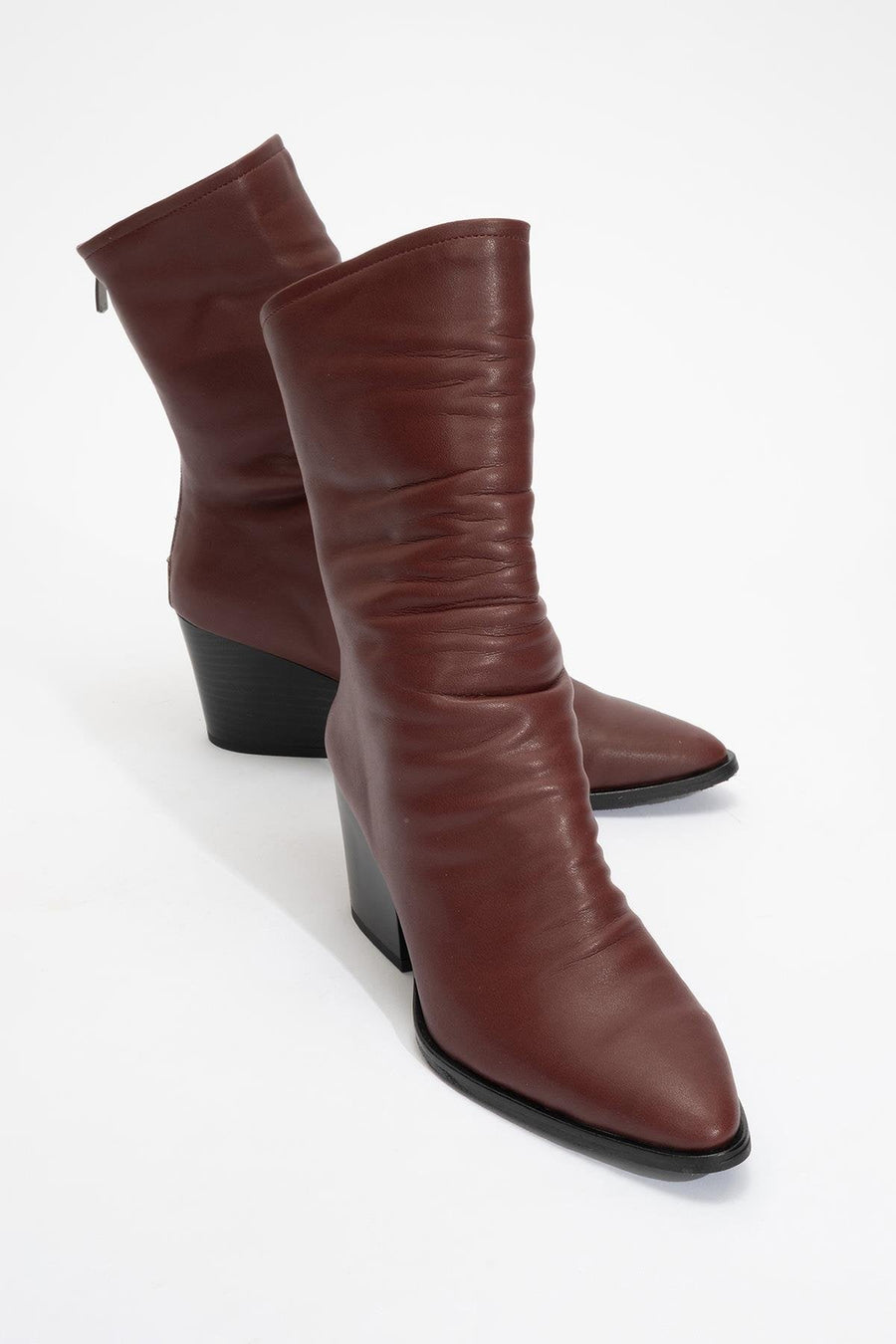 Laval - Burgundy Back-Zip Block Heel Boot