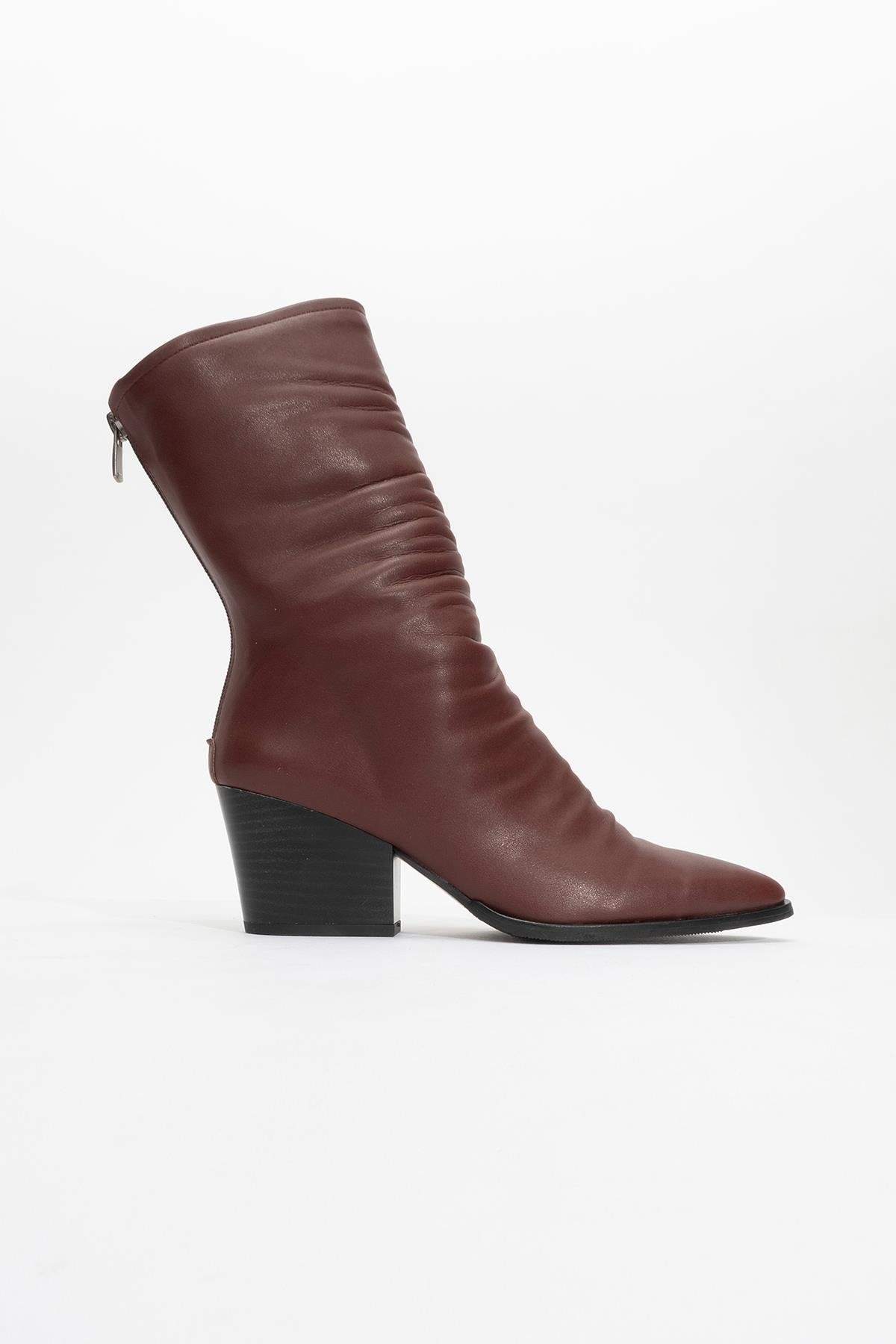 Laval - Burgundy Back-Zip Block Heel Boot – back view showing leather, SimmiUnique