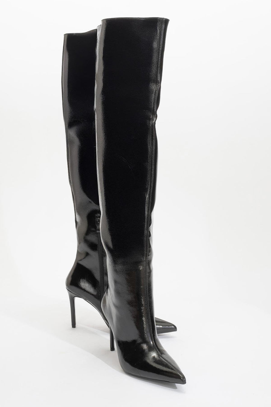 Cleja - Black Patent Slim Heel Over-The-Knee Boot
