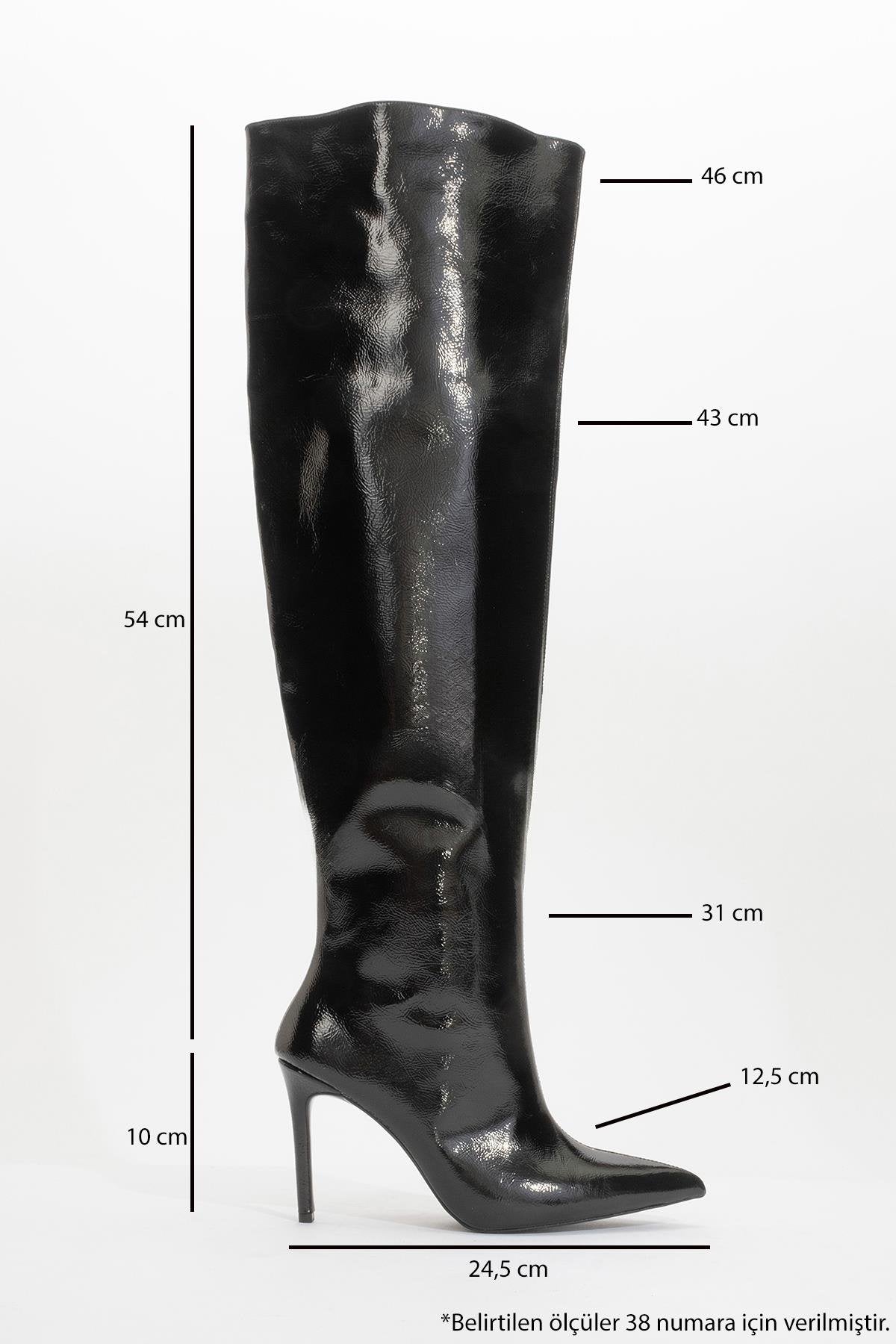 Cleja - Black Patent Slim Heel Over-The-Knee Boot – back view showing leather, black, SimmiUnique