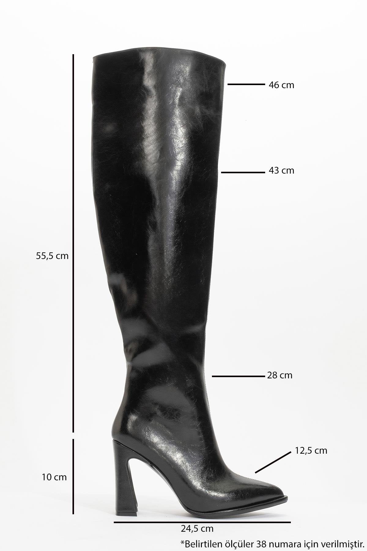 Lepa - Black Chunky Heel Over-The-Knee Boot – heel view showing leather, black, SimmiUnique