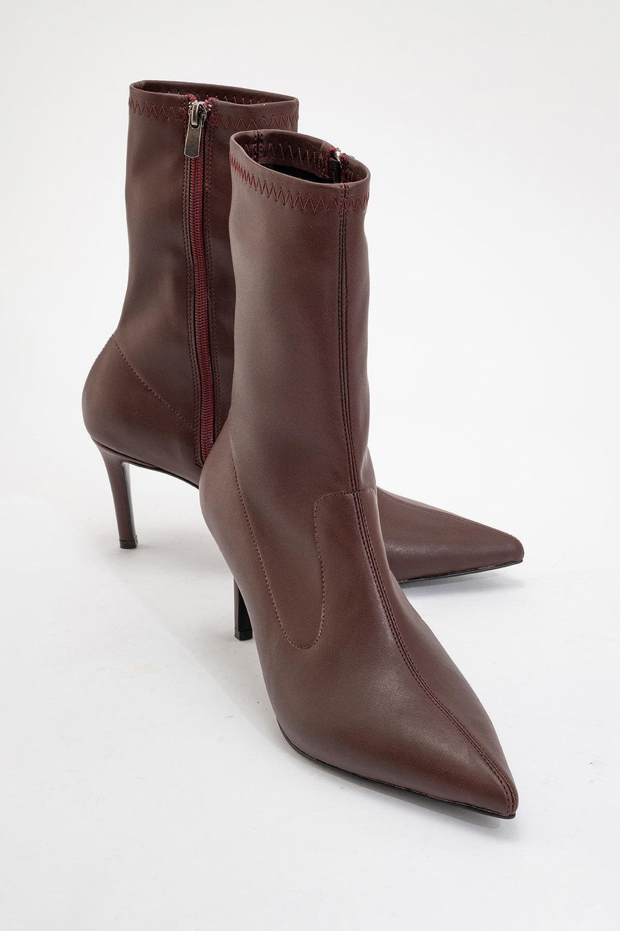 Thalin - Burgundy Pointed Toe Stiletto Boot