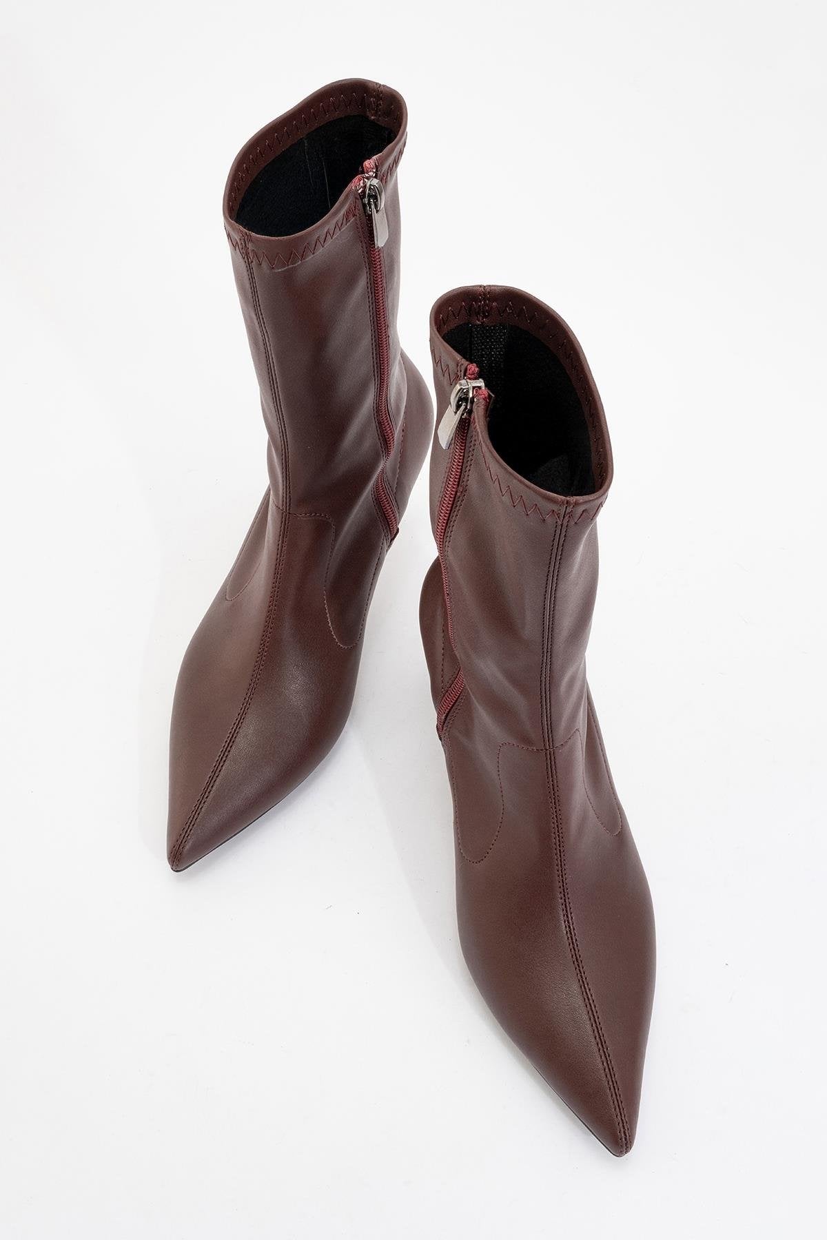 Thalin - Burgundy Pointed Toe Stiletto Boot – side view showing leather, SimmiUnique
