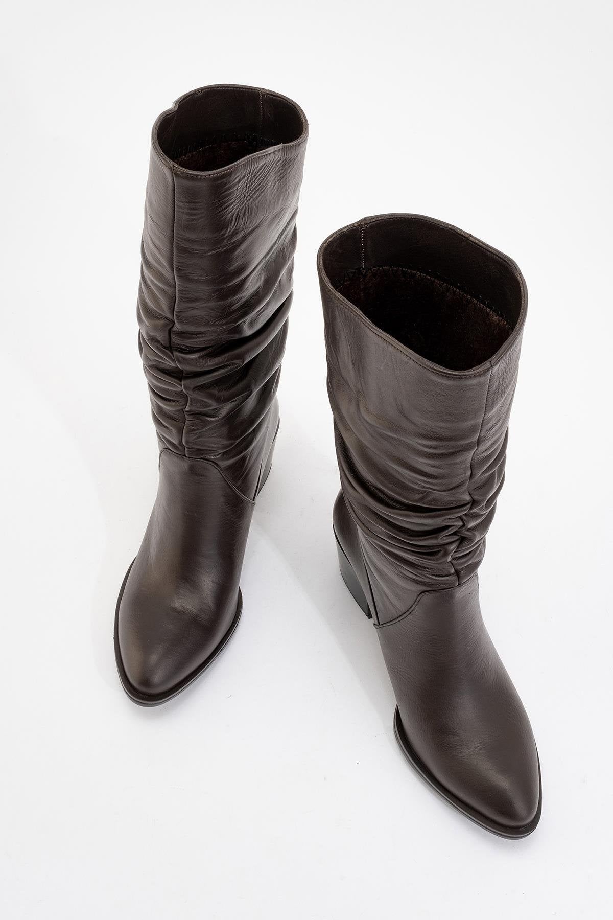 Soule - Cognac Genuine Leather Heeled Short Boot – side view showing leather, SimmiUnique