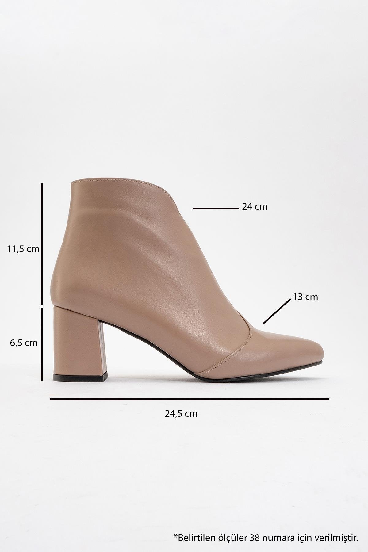 Finda Dark Beige Leather Block‑Heel Boot – heel view showing leather, SimmiUnique