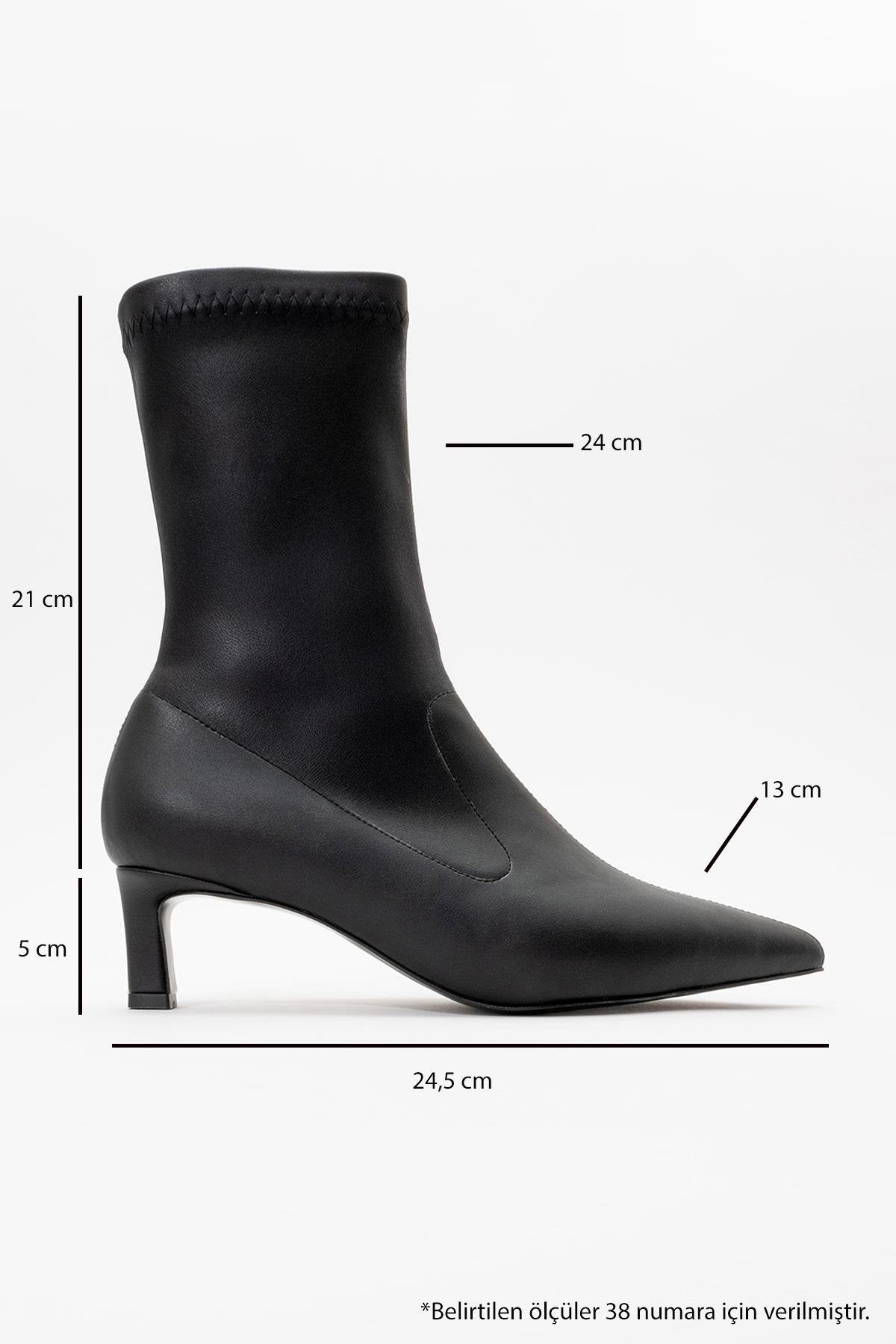 Lewin Black Pointed Toe Stiletto Boot – back view showing leather, black, red, SimmiUnique