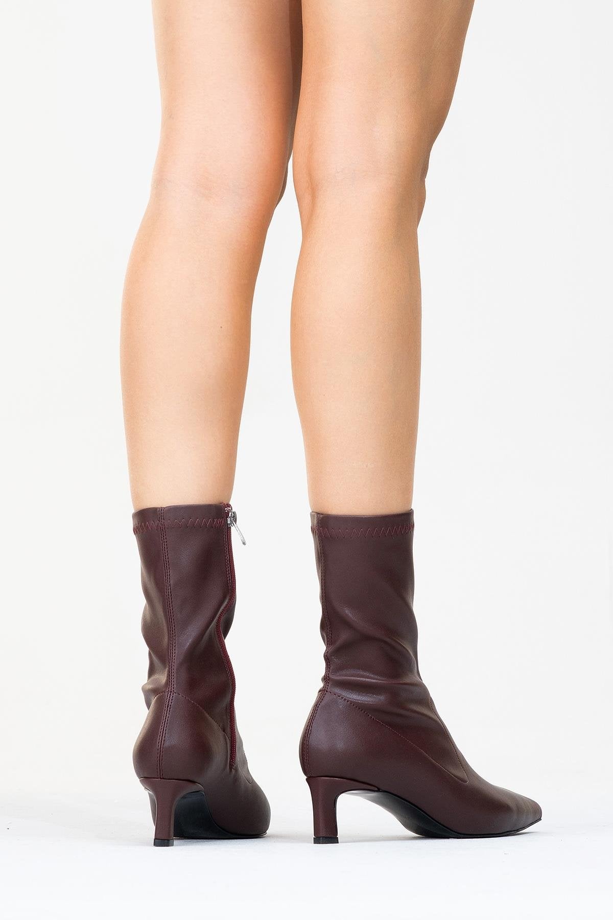 Lewin Burgundy Pointed Toe Stiletto Boot – pair view showing leather, red, SimmiUnique
