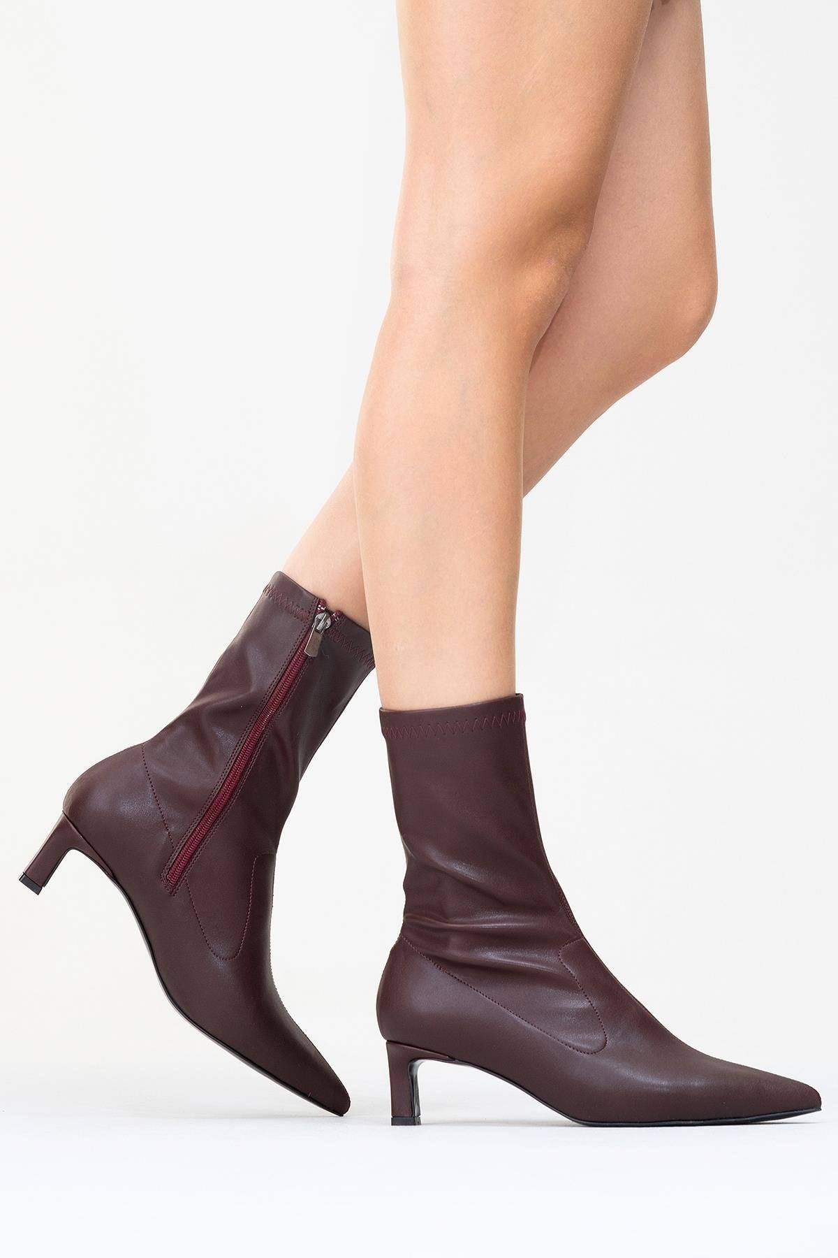 Lewin Burgundy Pointed Toe Stiletto Boot – product view 9 showing leather, red, SimmiUnique