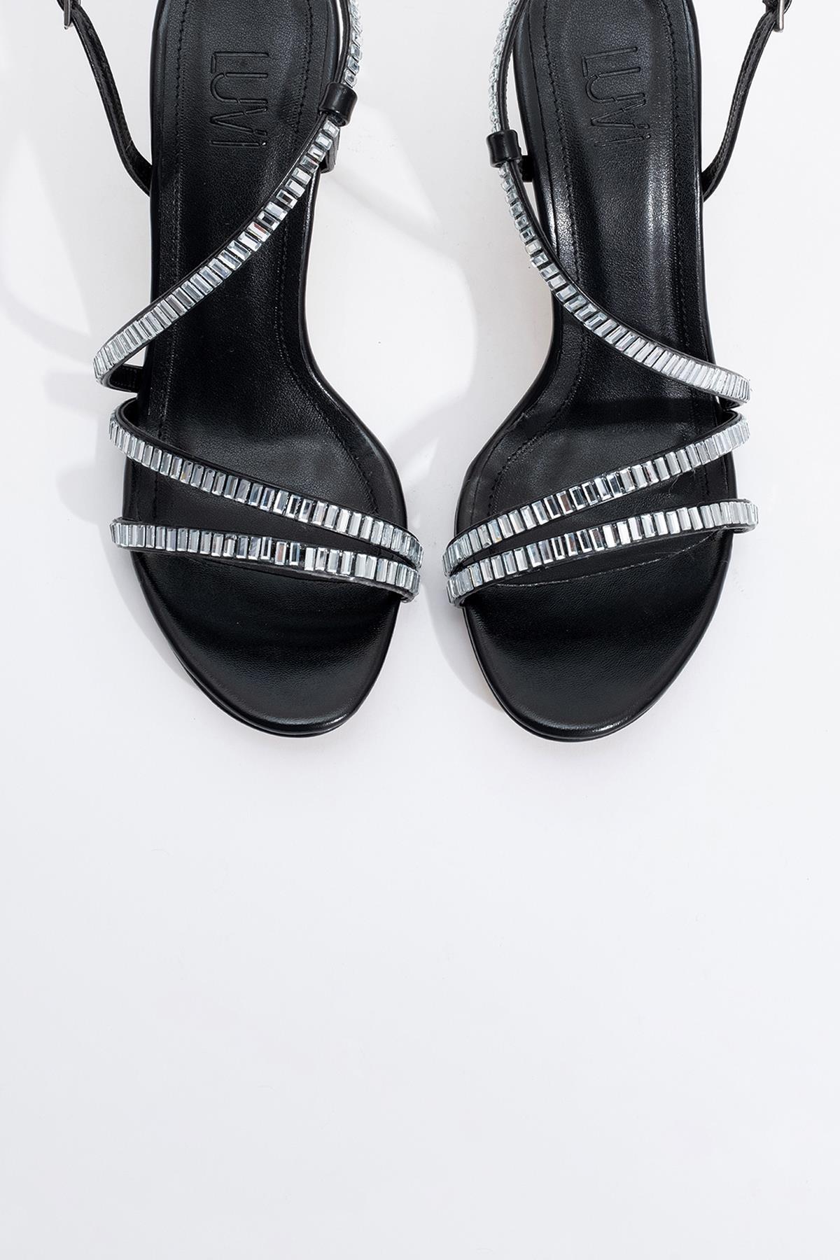 Nuevo - Black Jeweled High-Heel Dress Shoe – back view showing leather, black, SimmiUnique