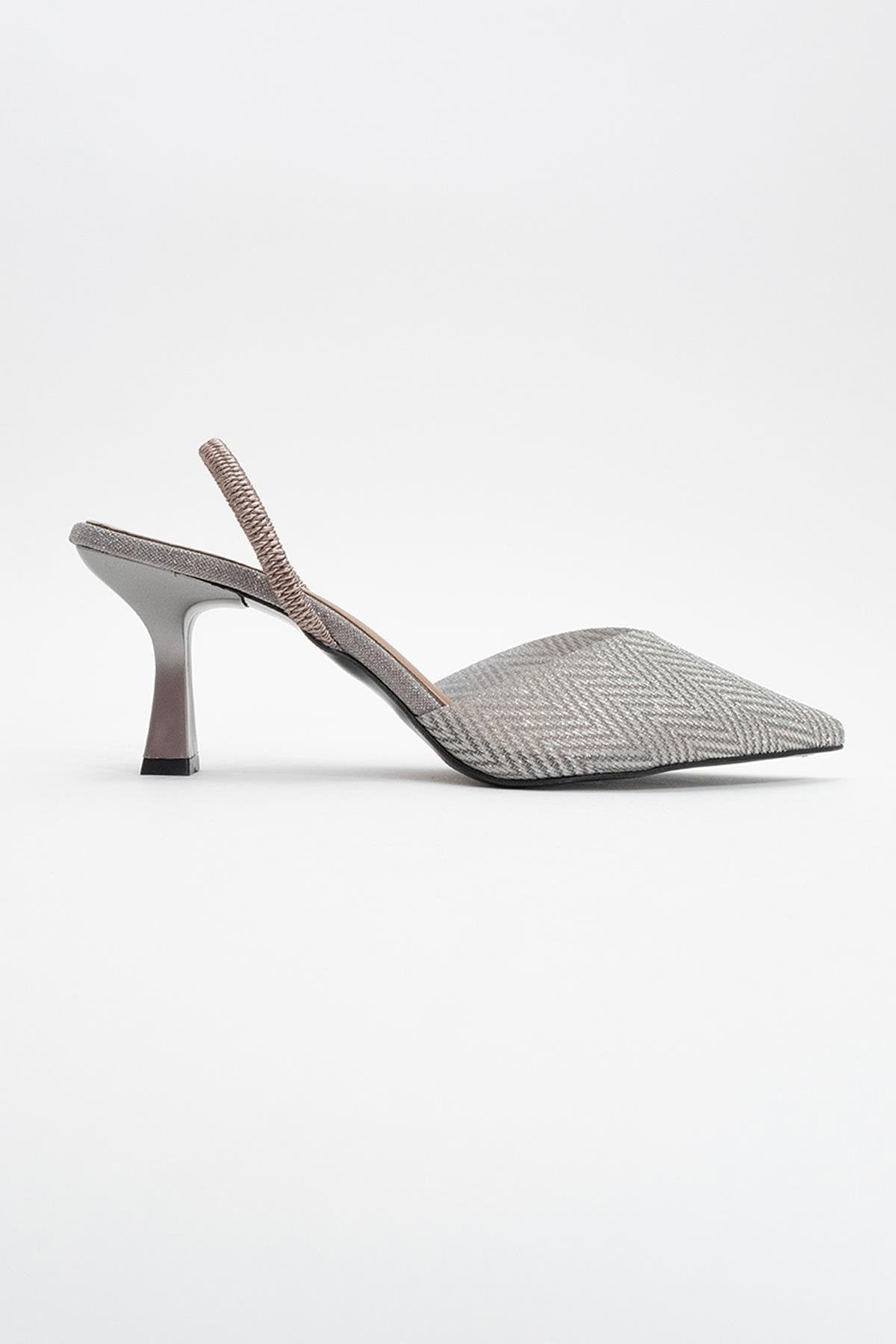 Renos - Platinum Pointed Toe Heeled Dress Shoe – back view showing leather, SimmiUnique
