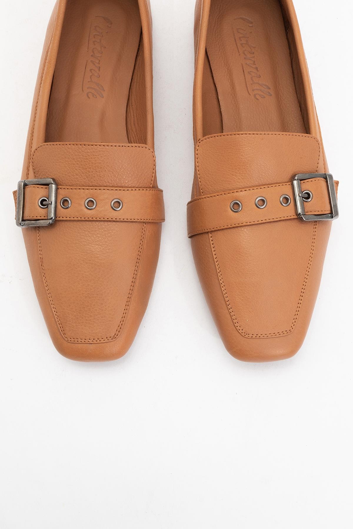 Periwinkle - Cognac Brown Leather Loafers – side view showing leather, red, SimmiUnique