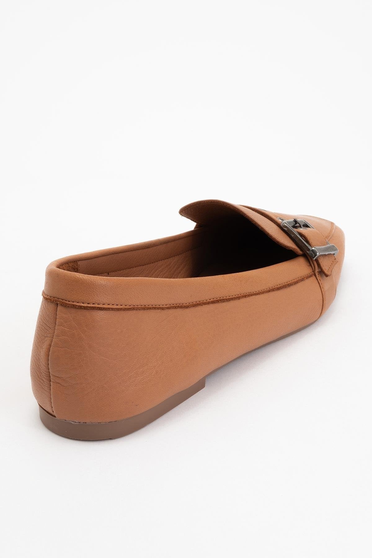 Periwinkle - Cognac Brown Leather Loafers – heel view showing leather, red, SimmiUnique