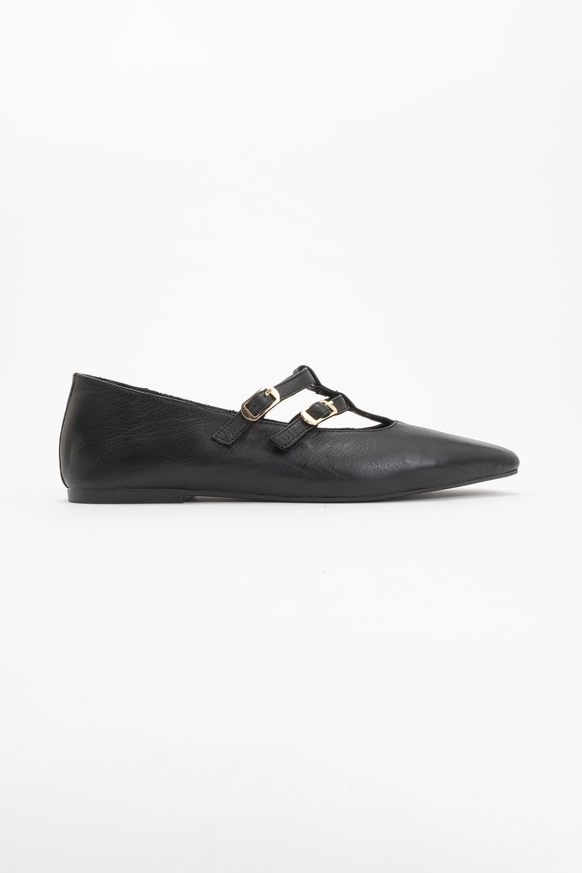 Starling - Black Leather Mary Jane Flats – back view showing leather, black, red, SimmiUnique