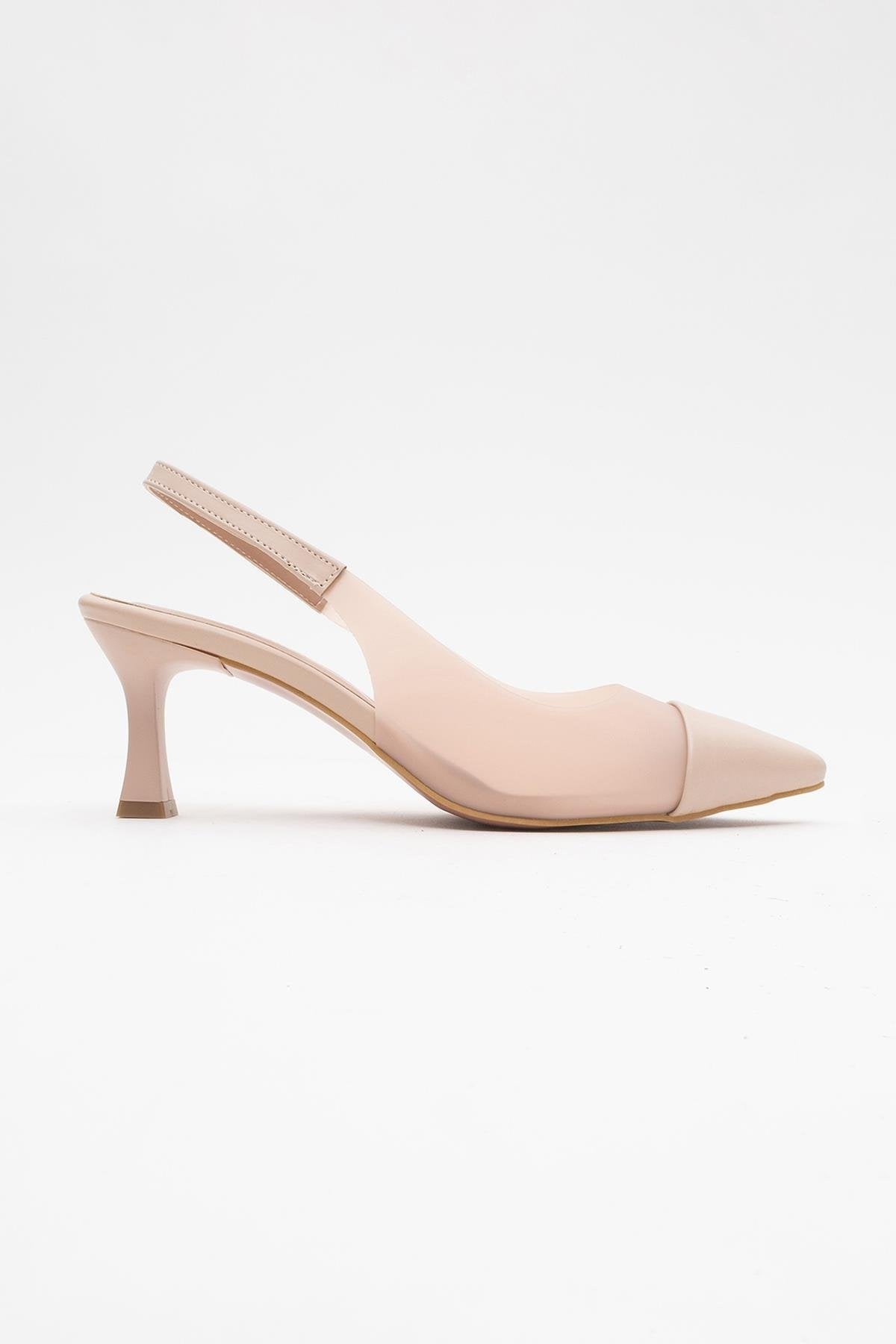 Moore - Beige Transparent Back Pointed Toe High Heel – back view showing leather, SimmiUnique