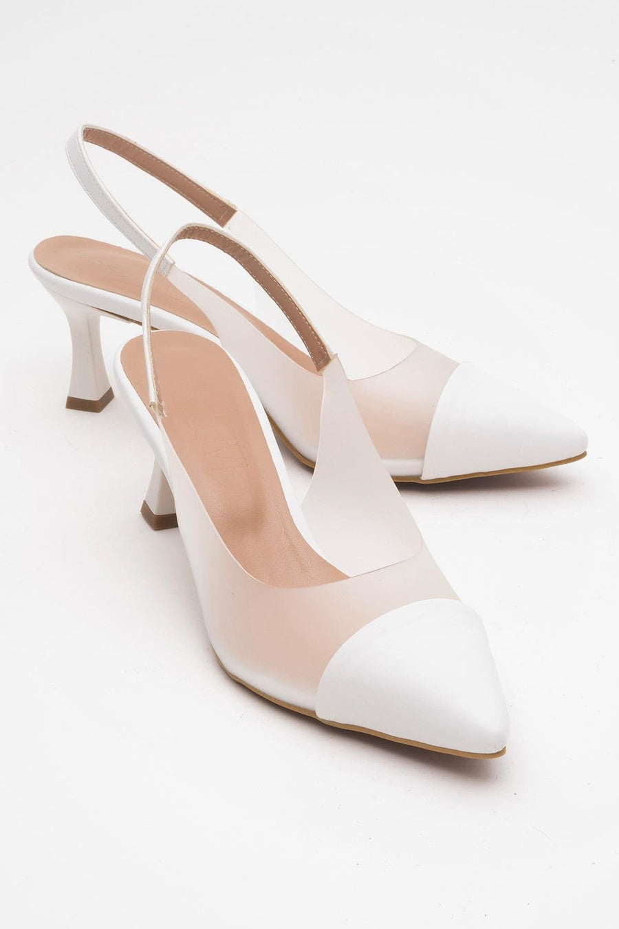 Moore - White Transparent Open Back Pointed Toe High Heel Shoe