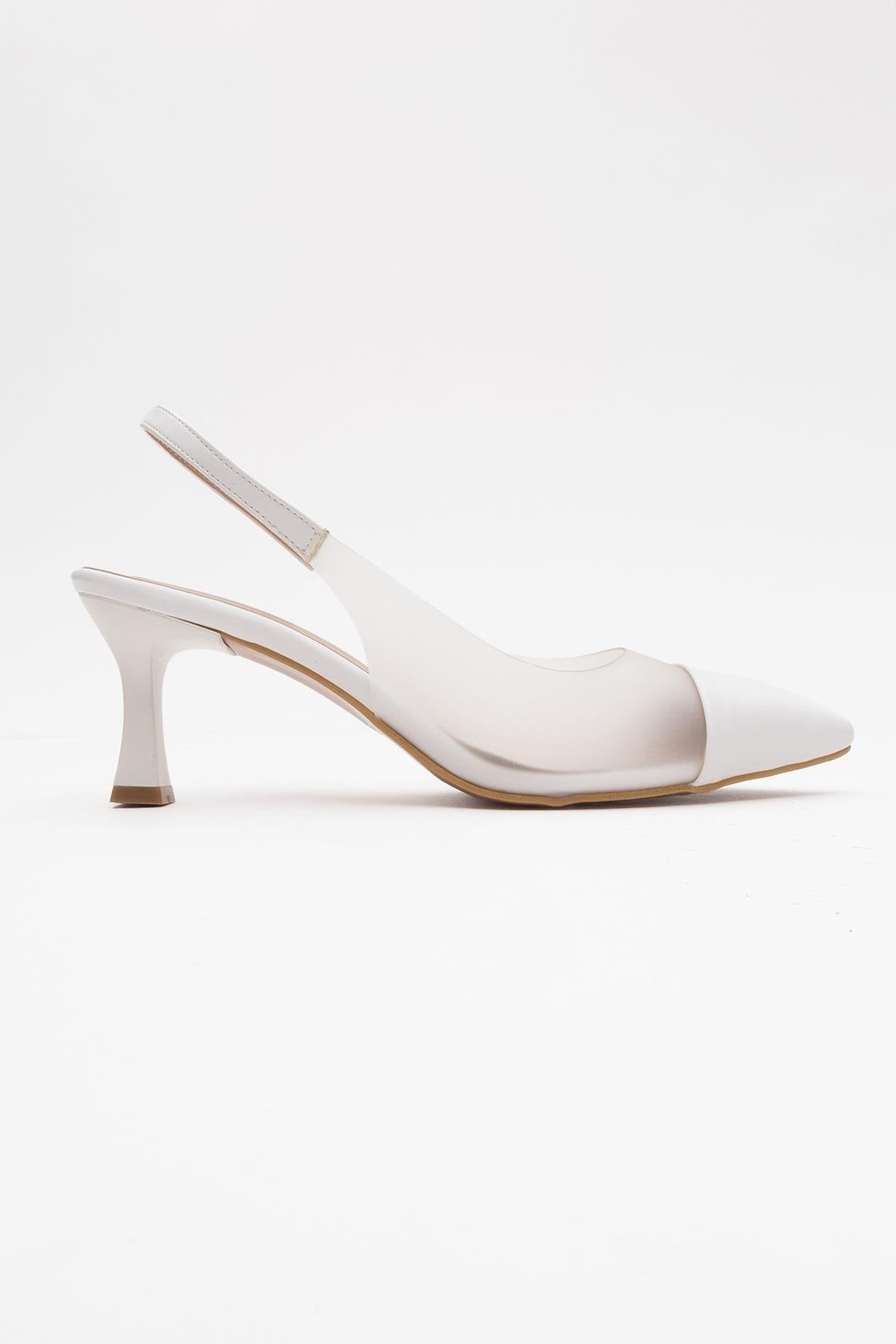 Moore - White Transparent Open Back Pointed Toe High Heel Shoe – back view showing leather, white, SimmiUnique