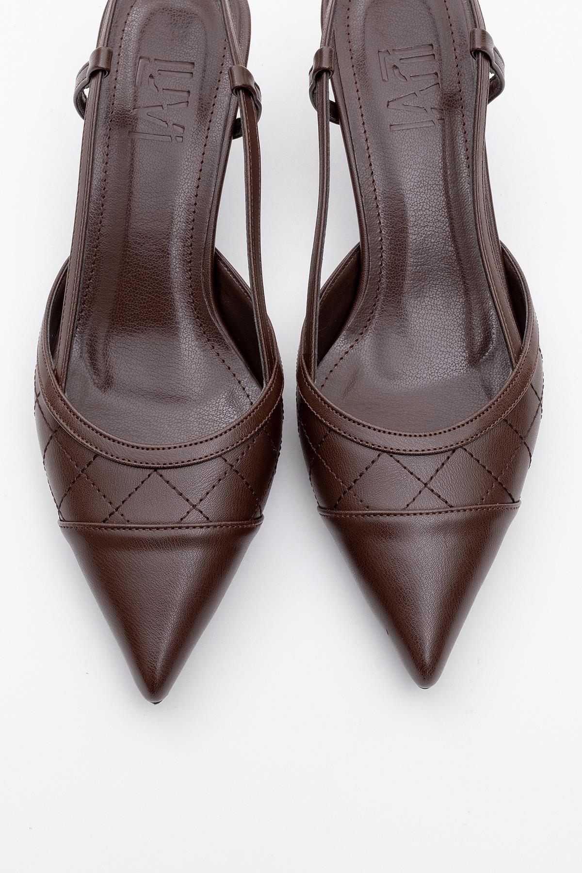 Point - Brown High Heel Shoe – side view showing leather, SimmiUnique