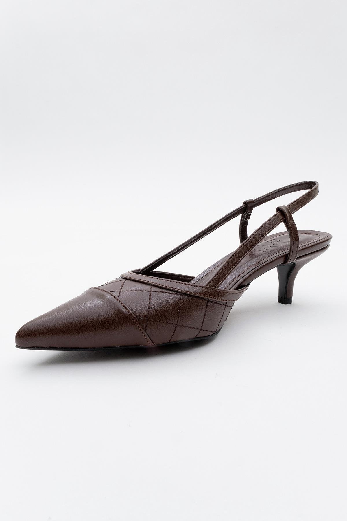 Point - Brown High Heel Shoe – detail view showing leather, SimmiUnique