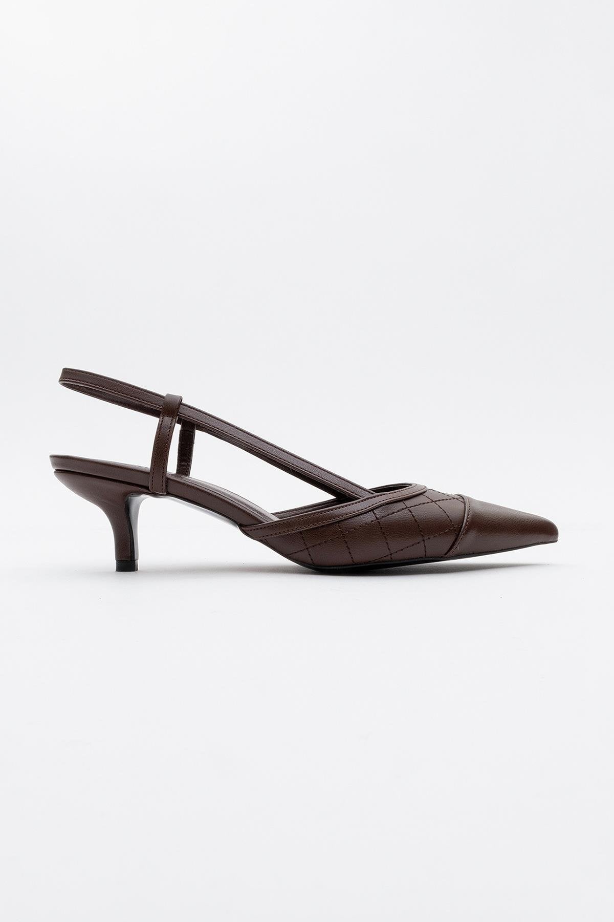 Point - Brown High Heel Shoe – back view showing leather, SimmiUnique
