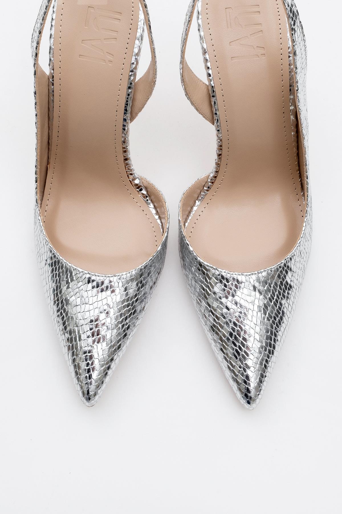 Twine - Silver Patterned High Heel – side view showing leather, silver, SimmiUnique