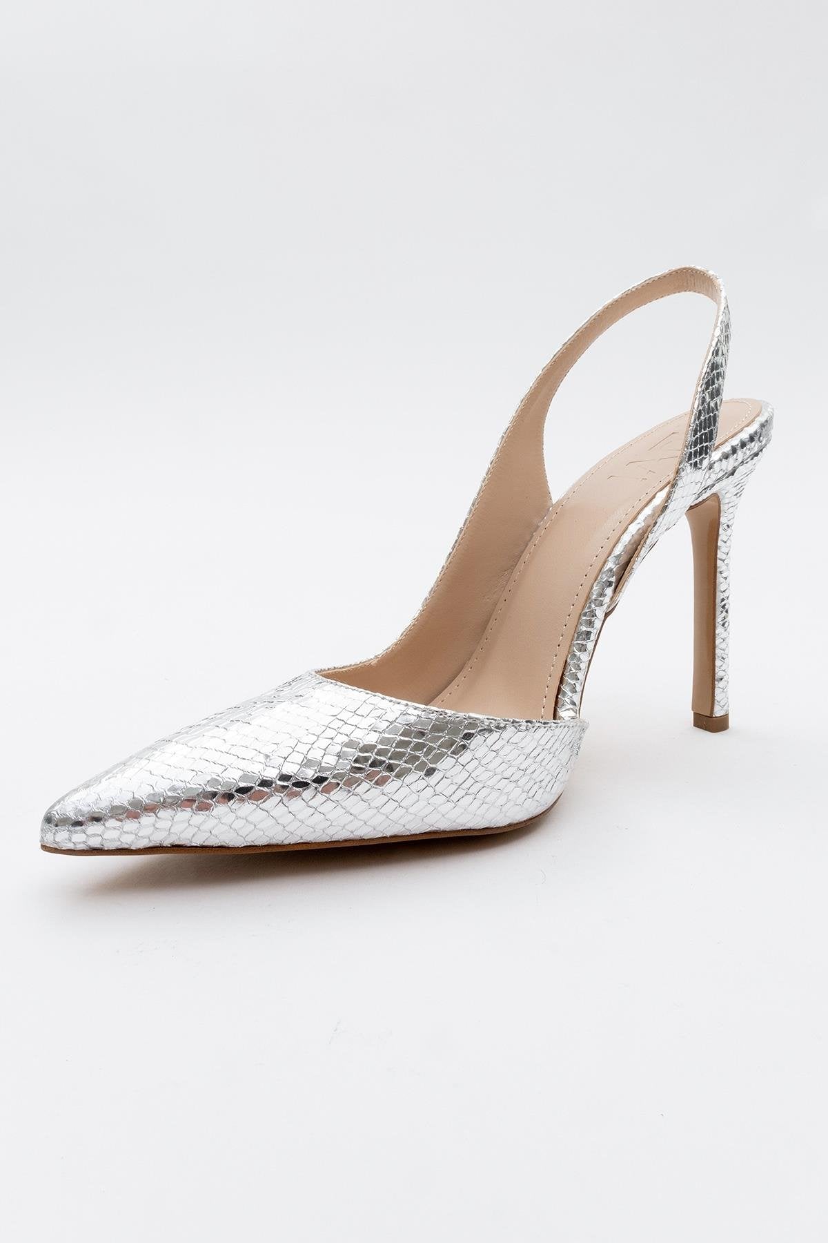 Twine - Silver Patterned High Heel – detail view showing leather, silver, SimmiUnique