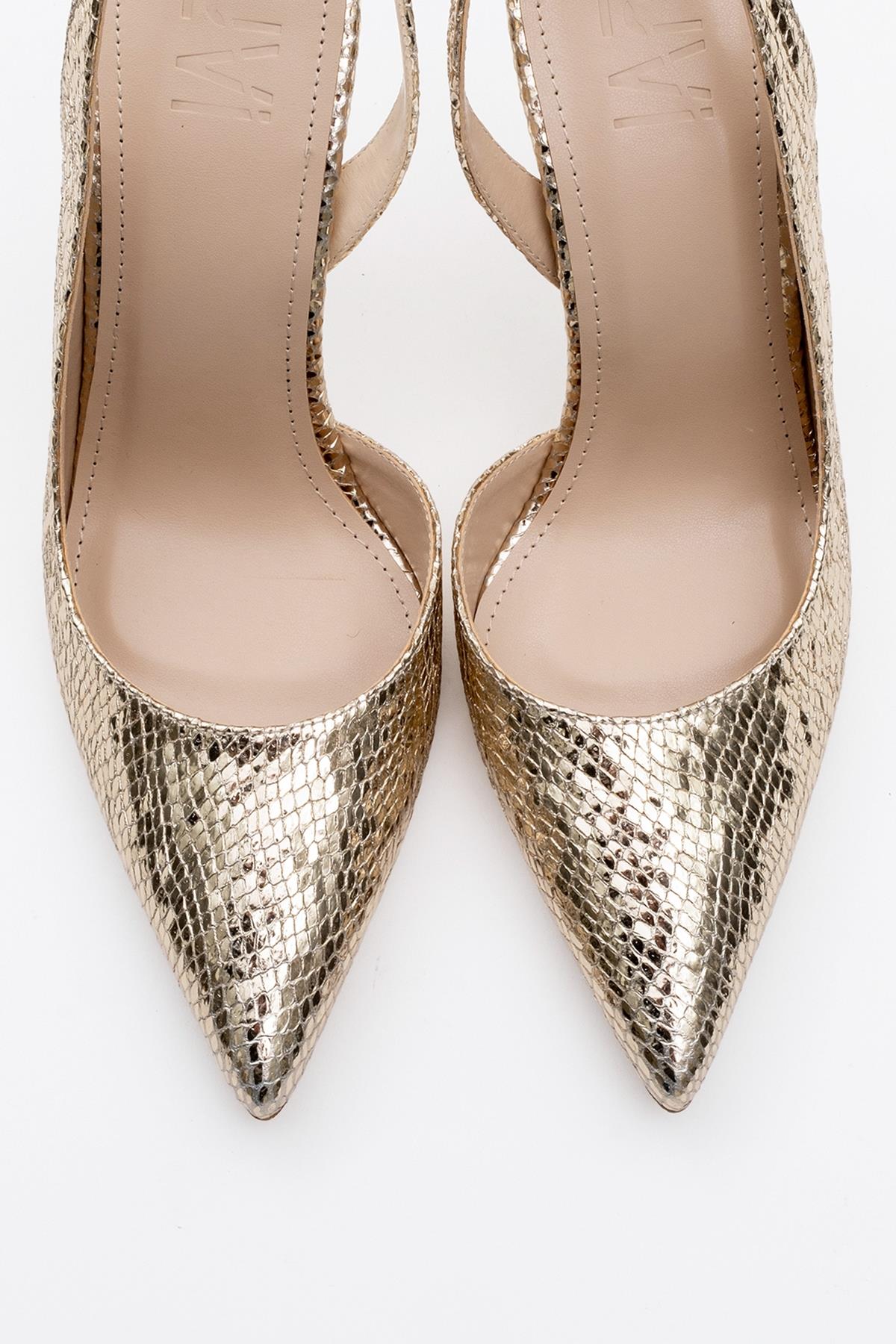 Twine - Gold Patterned High Heel – side view showing leather, gold, SimmiUnique
