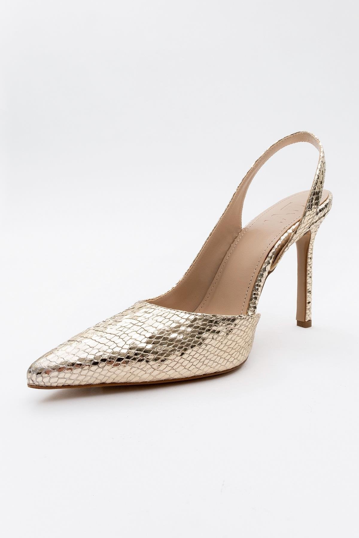 Twine - Gold Patterned High Heel – detail view showing leather, gold, SimmiUnique
