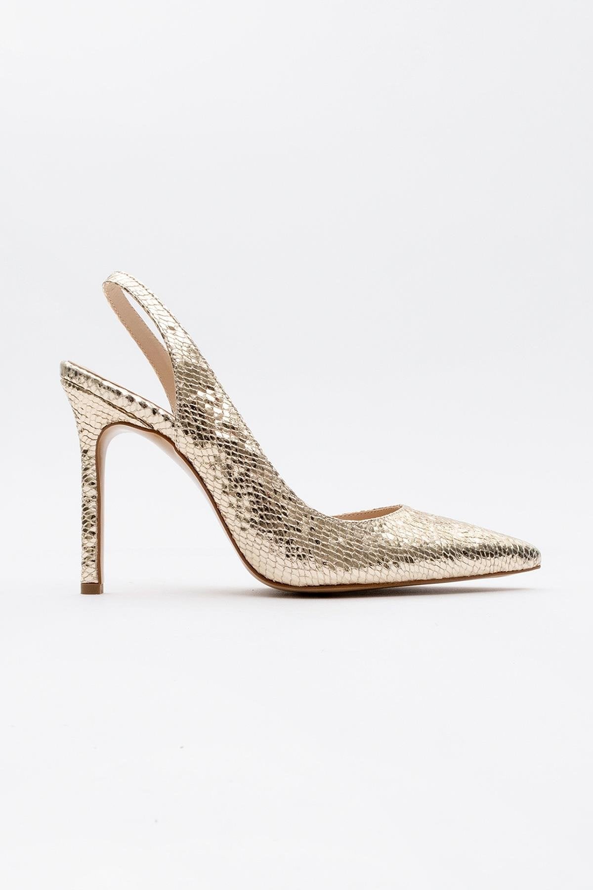 Twine - Gold Patterned High Heel – back view showing leather, gold, SimmiUnique