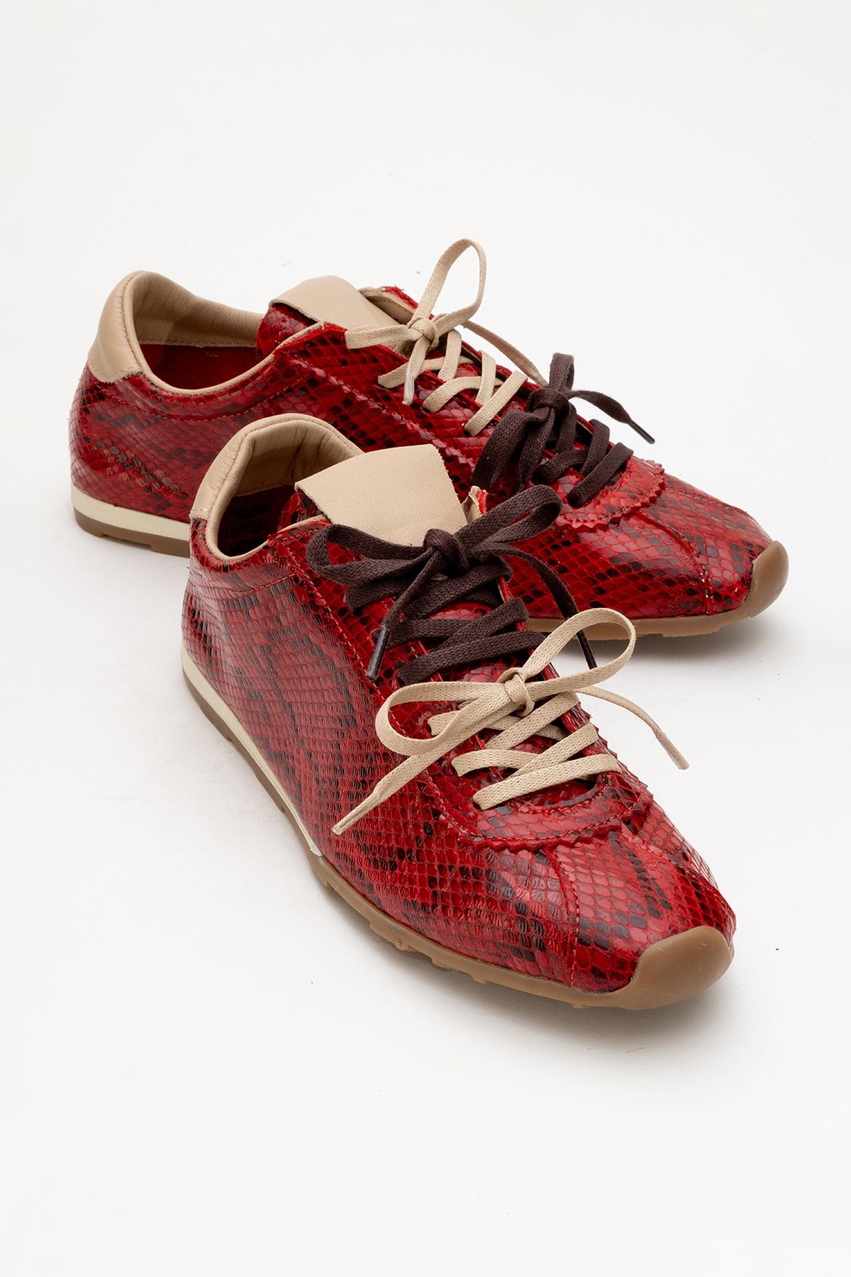Crea - Red Leather Sneakers – side view showing leather, red, SimmiUnique
