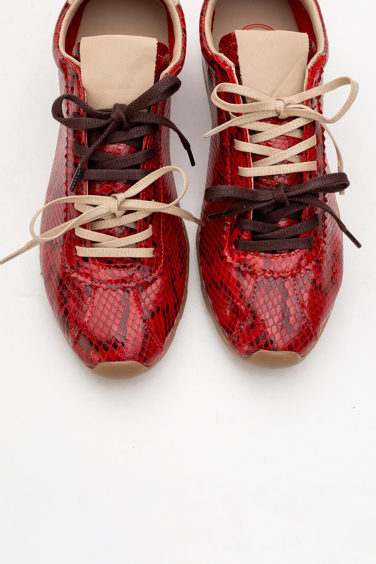 Crea - Red Leather Sneakers – detail view showing leather, red, SimmiUnique