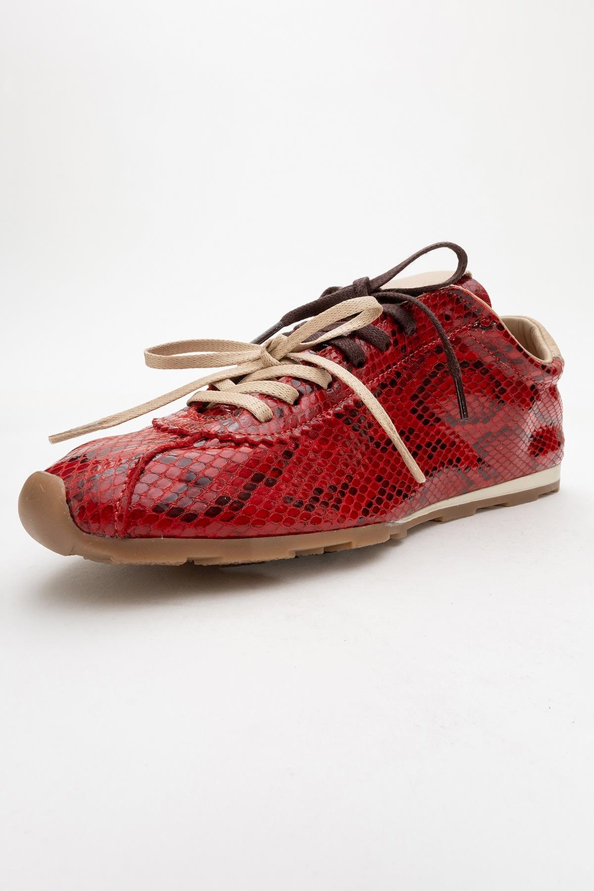 Crea - Red Leather Sneakers – heel view showing leather, red, SimmiUnique