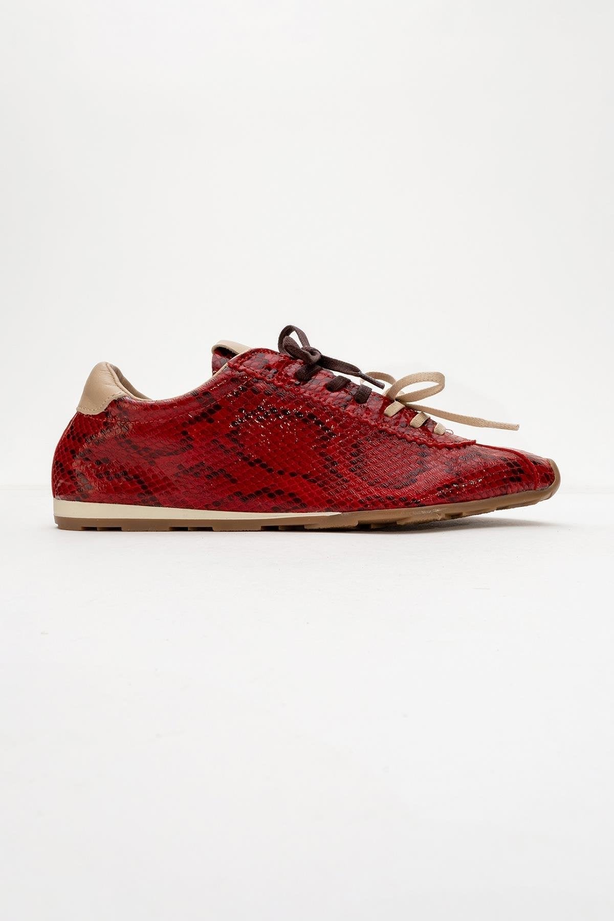 Crea - Red Leather Sneakers – top view showing leather, red, SimmiUnique