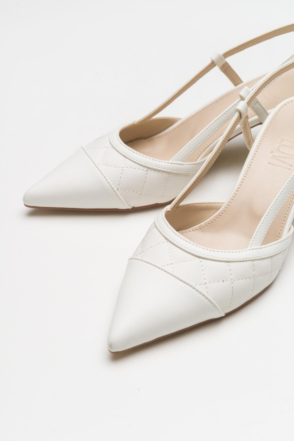 Point - White Heeled Shoe – side view showing leather, white, SimmiUnique