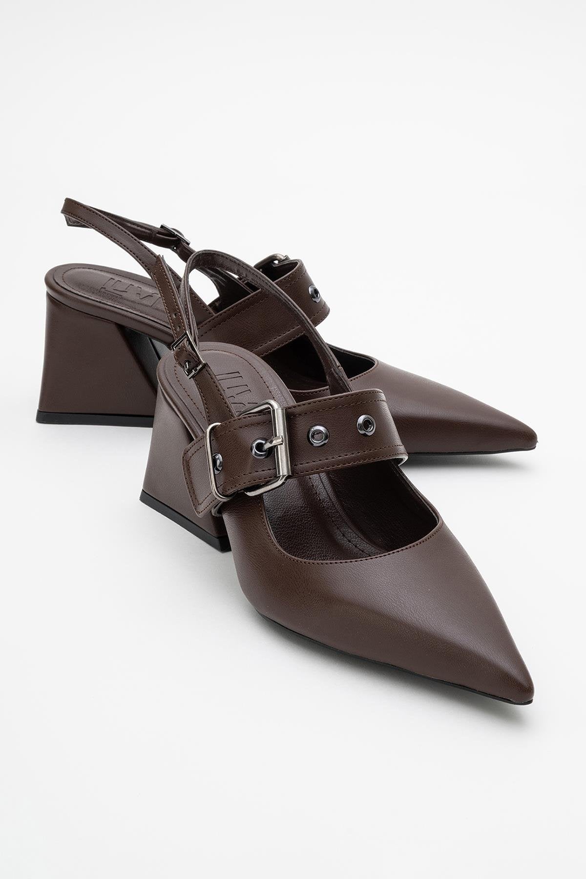 Nepido - Cognac Pointed Toe Backless Block Heel Shoe – front three-quarter view showing leather, SimmiUnique