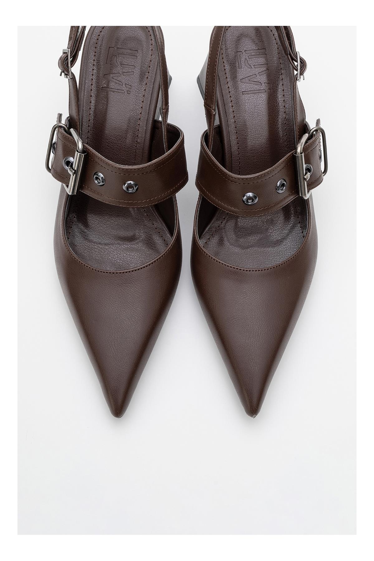 Nepido - Cognac Pointed Toe Backless Block Heel Shoe – side view showing leather, SimmiUnique