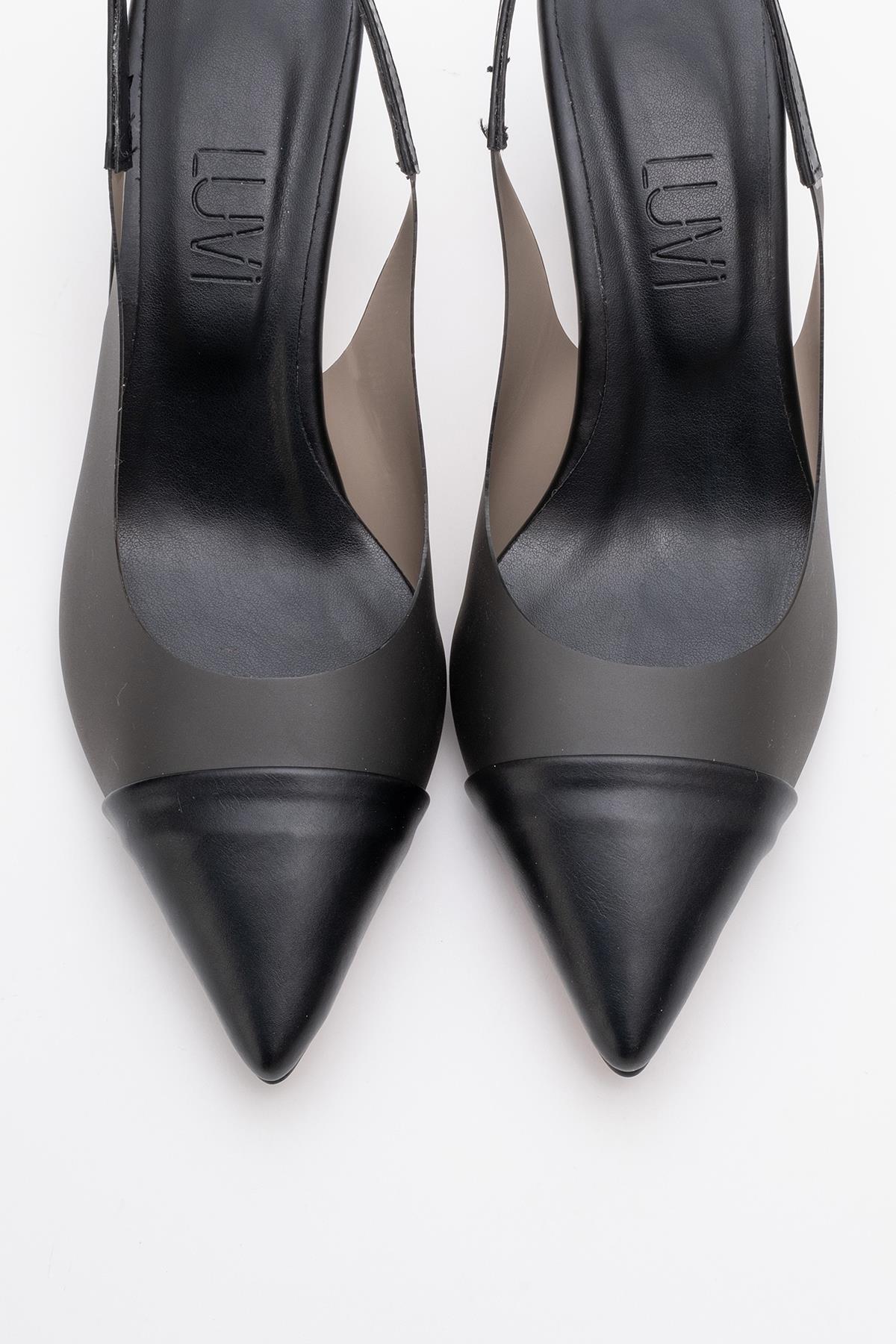 Moore - Black Transparent Open Back Pointed Toe Pump – side view showing leather, black, SimmiUnique