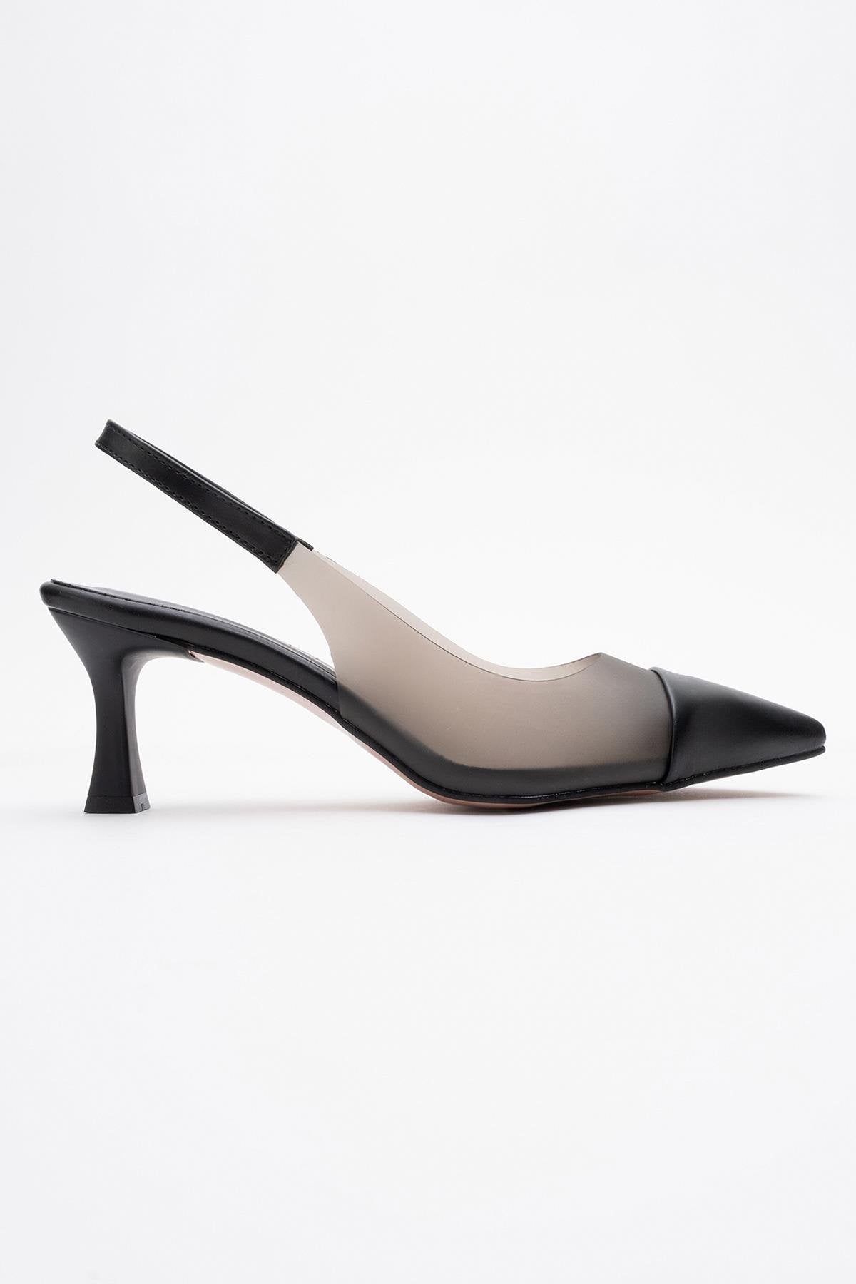 Moore - Black Transparent Open Back Pointed Toe Pump – back view showing leather, black, SimmiUnique