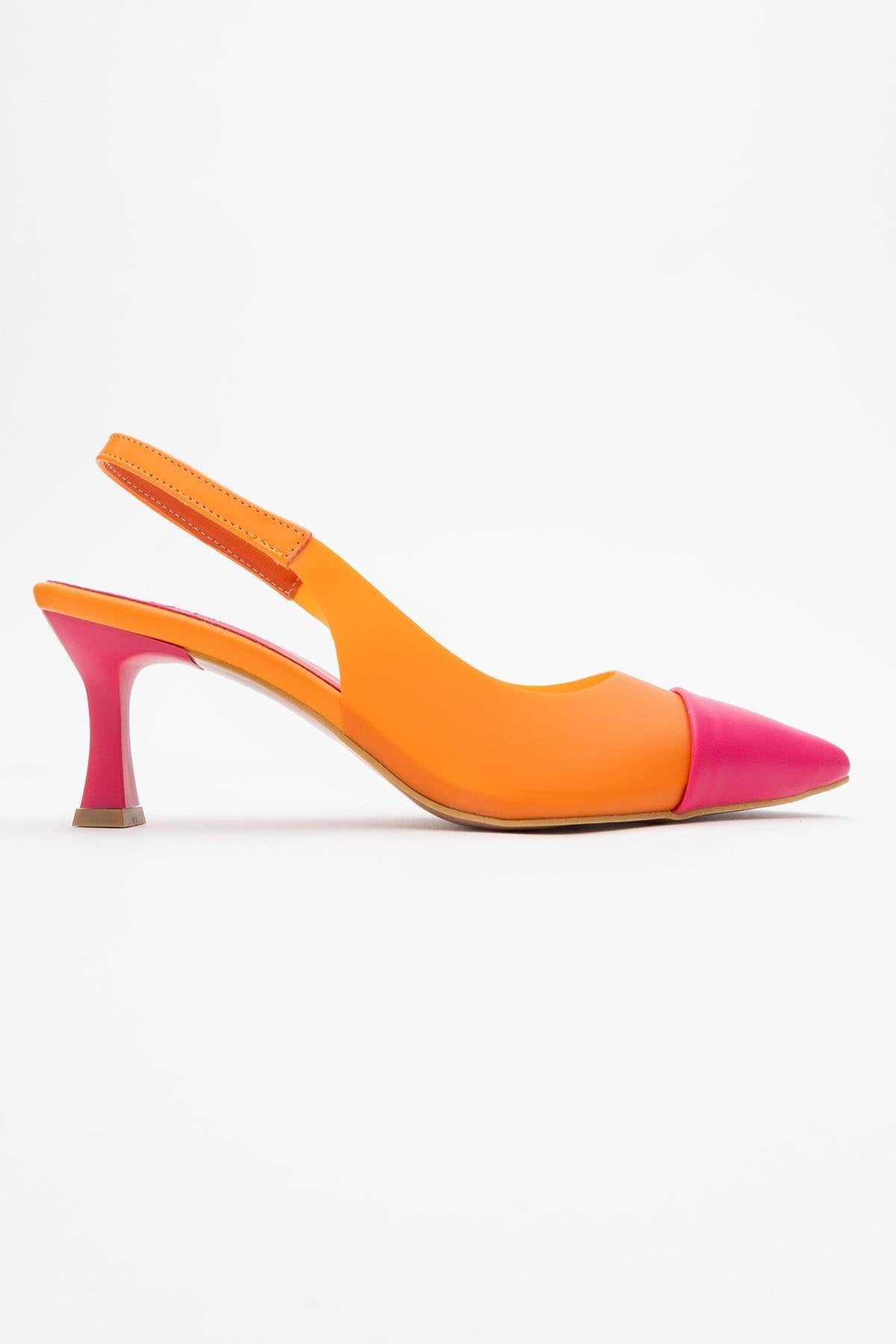 Moore - Orange-Fuchsia Transparent Open Back Pointed Toe Pump – back view showing leather, SimmiUnique