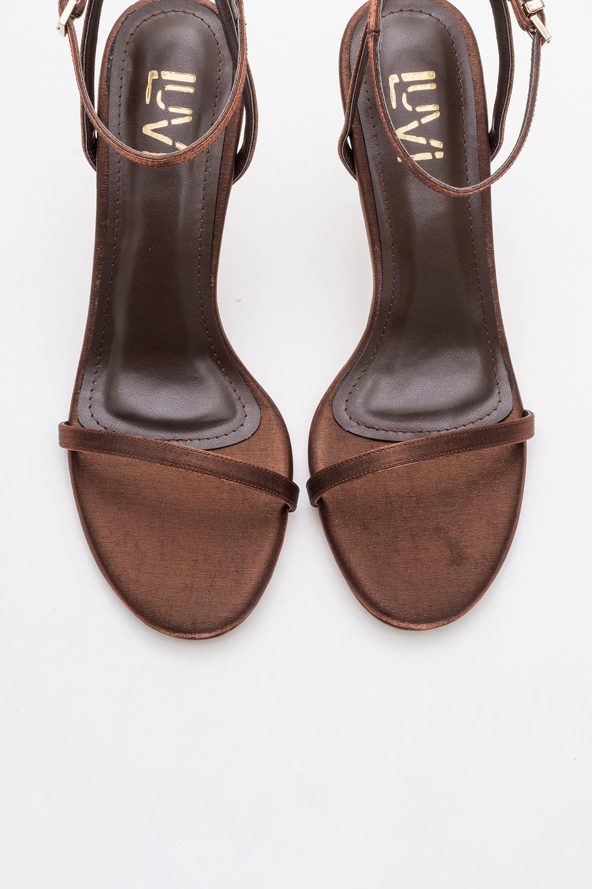 Jasmin - Cognac Satin Stiletto Pump – side view showing satin, leather, SimmiUnique