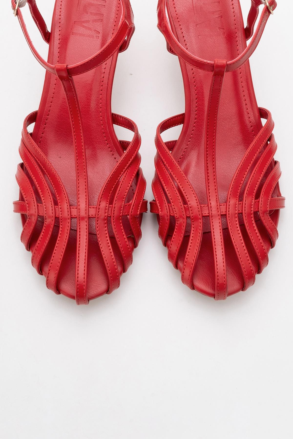 Felip - Red Strappy Low Heel Sandal – side view showing leather, red, SimmiUnique