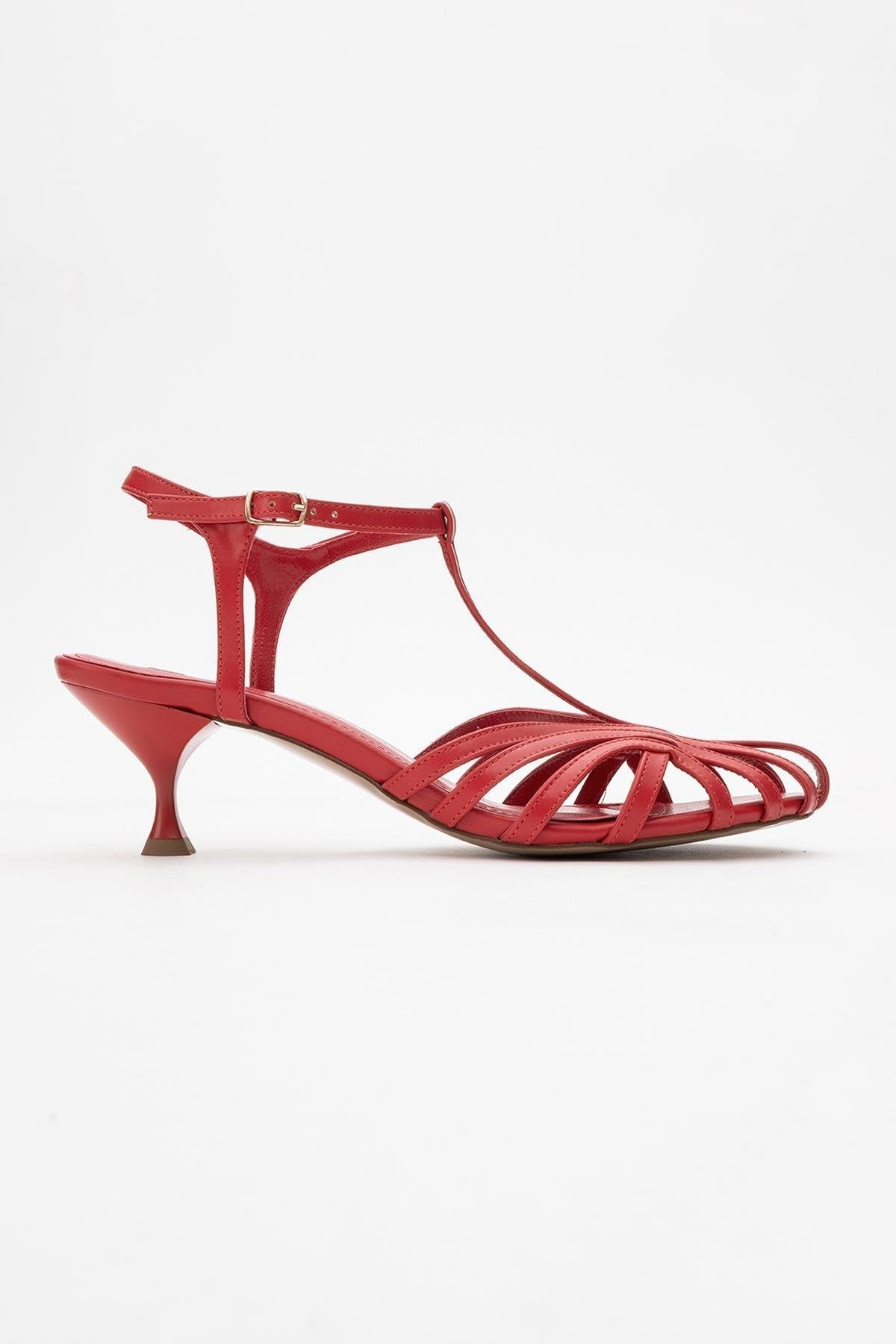 Felip - Red Strappy Low Heel Sandal – top view showing leather, red, SimmiUnique