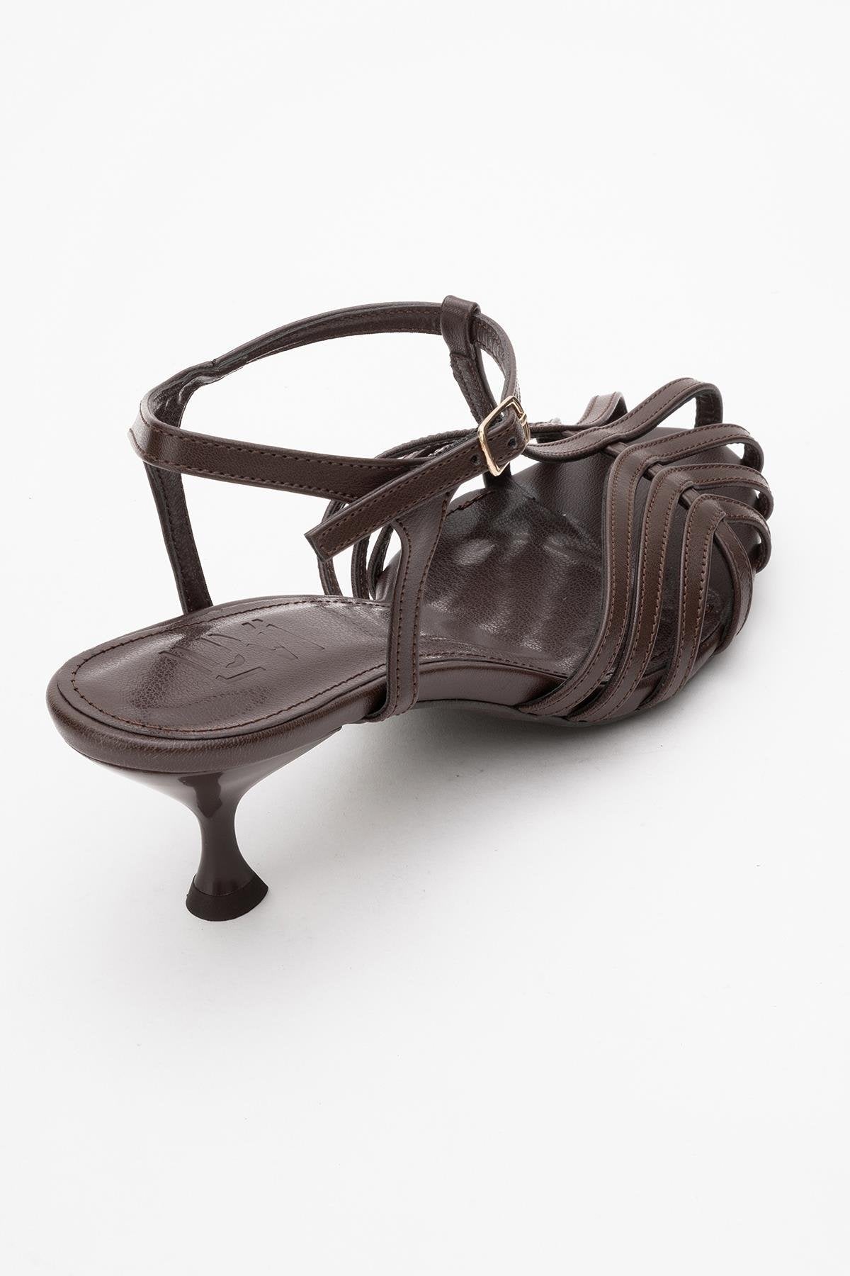 Felip - Brown Strappy Low Heel Sandal – back view showing leather, red, SimmiUnique