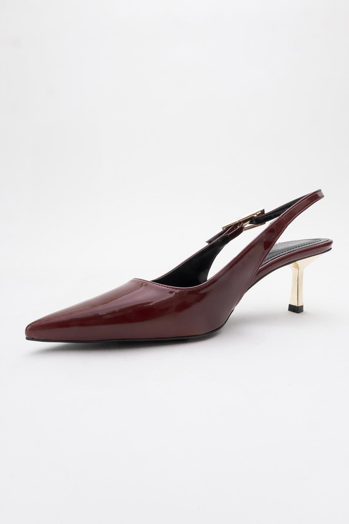 Arty - Burgundy Patent Pointed Toe Slingback Stiletto – back view showing leather, SimmiUnique
