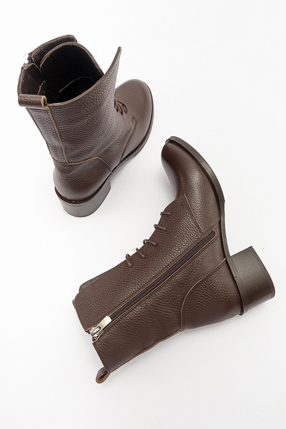 Lana Brown Leather Boot – side view showing leather, SimmiUnique
