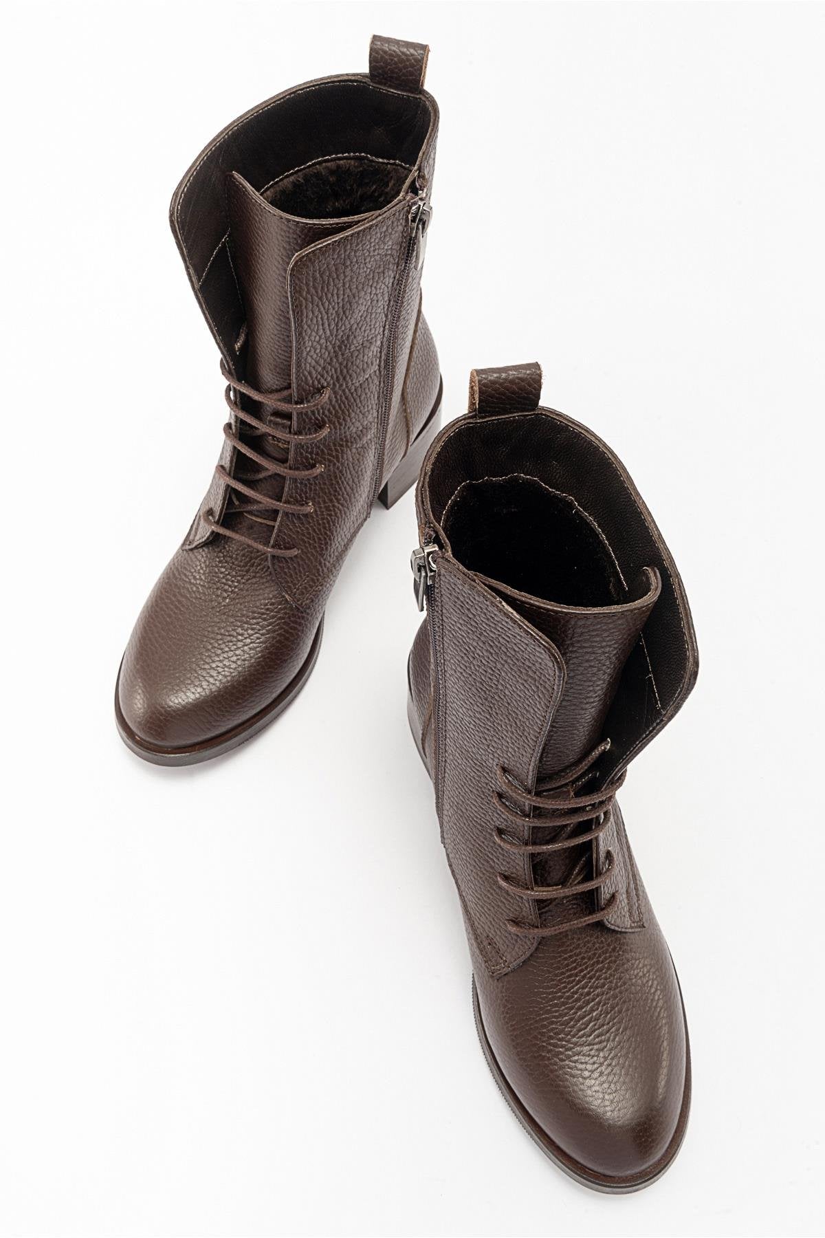 Lana Brown Leather Boot – heel view showing leather, SimmiUnique
