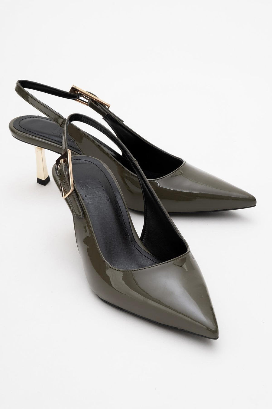 Arty - Olive Patent Pointed Toe Slingback Stiletto